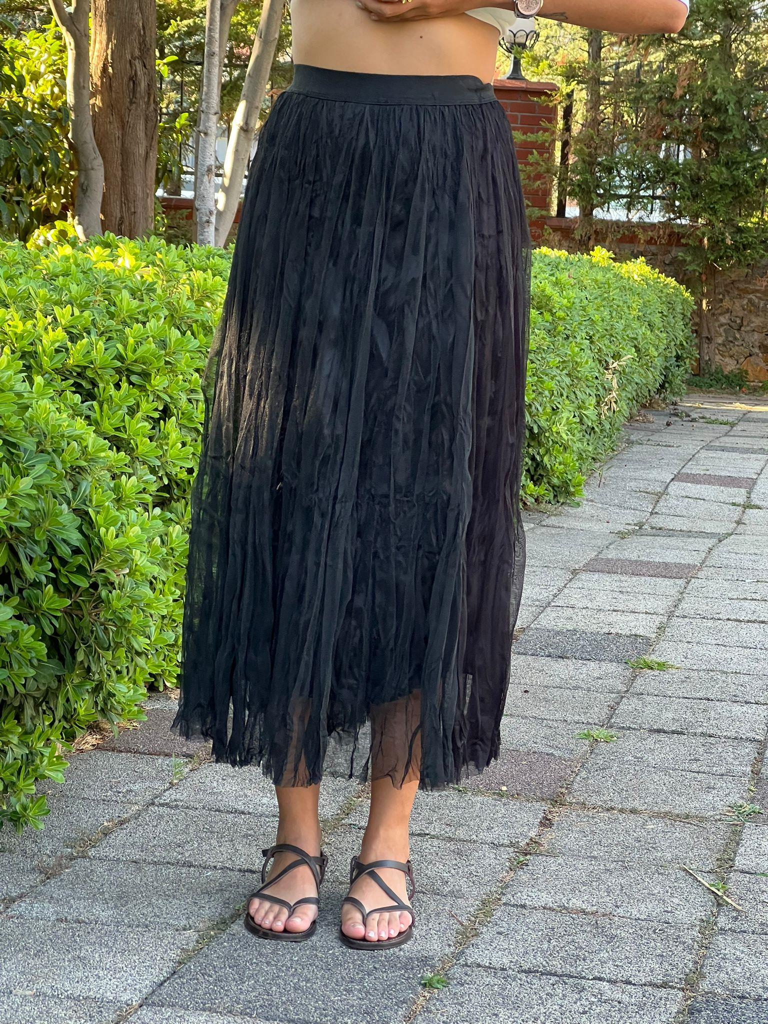 Beli Lastikli Tül Etek 251098 Siyah