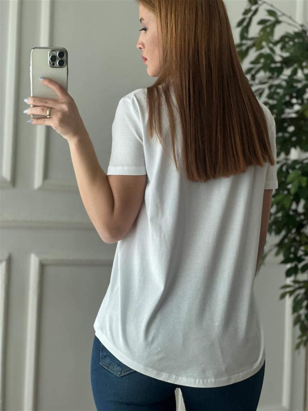 Bisiklet Yaka Basic Tshirt 3471 Beyaz