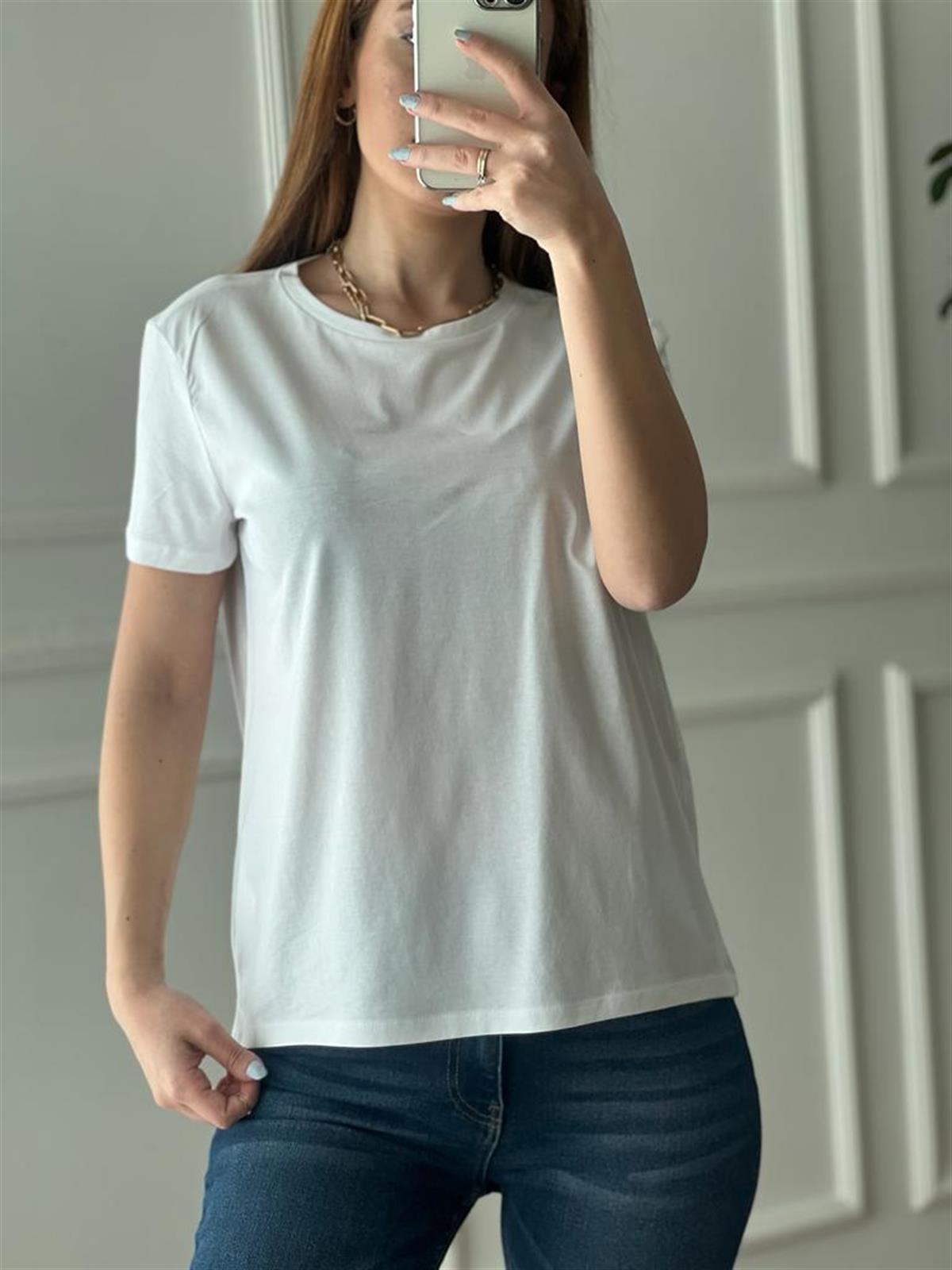 Bisiklet Yaka Basic Tshirt 3471 Beyaz