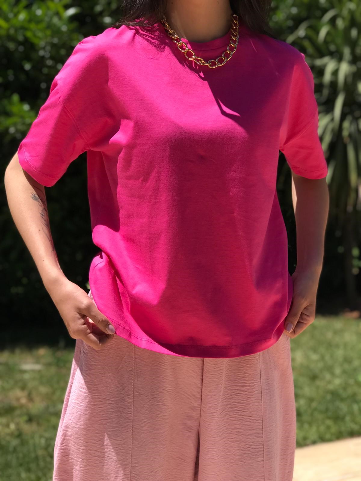 Bisiklet Yaka Basic Tshirt 3683 Fuşya