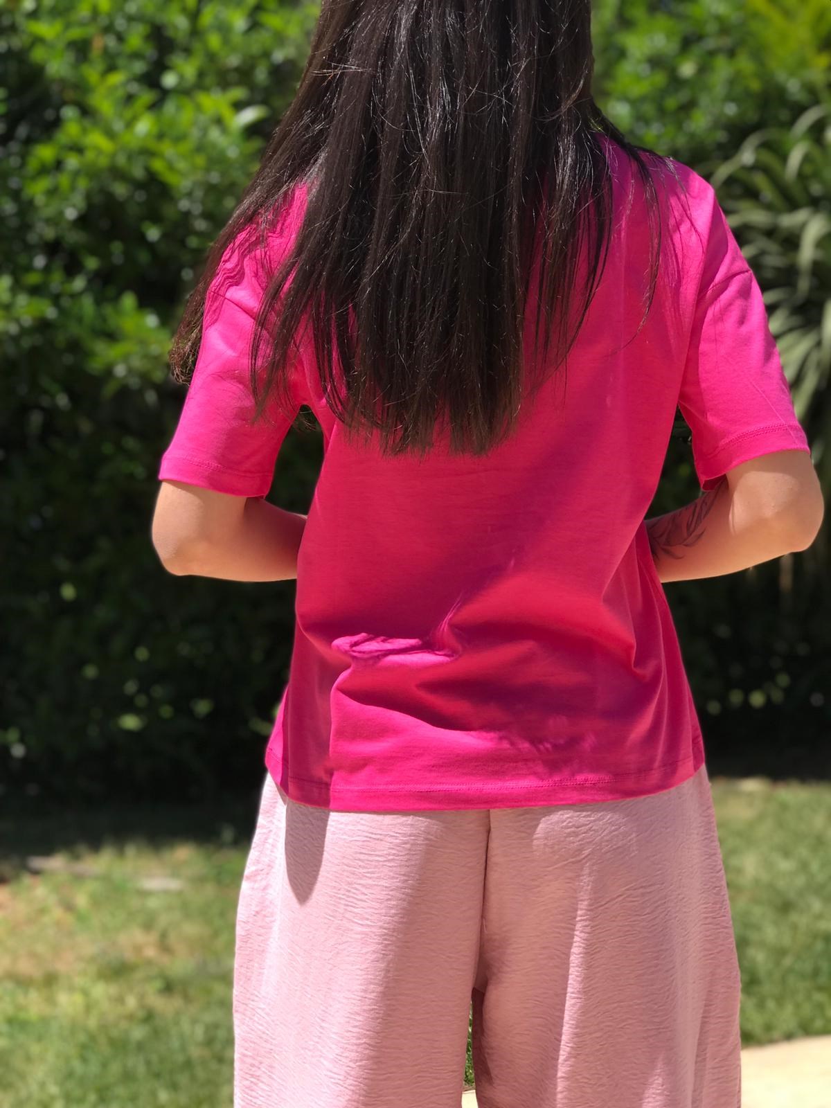 Bisiklet Yaka Basic Tshirt 3683 Fuşya