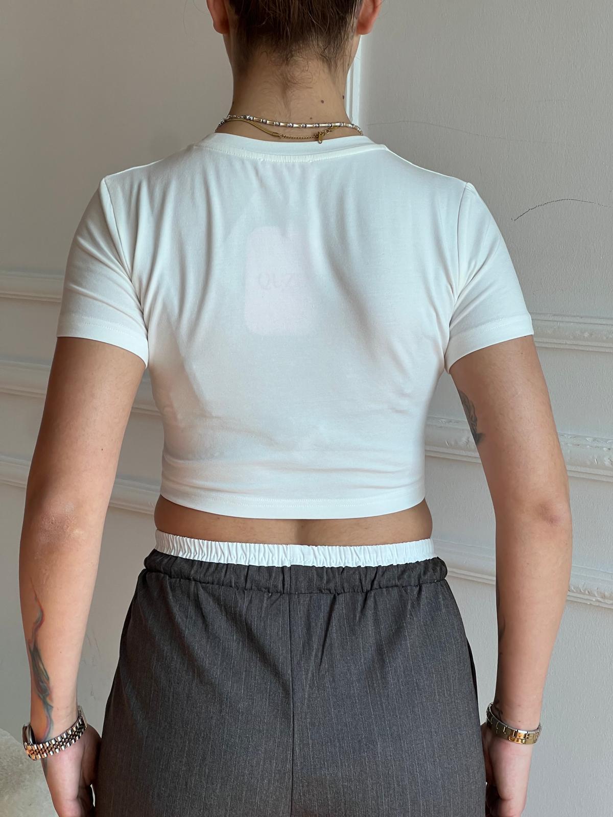 Bisiklet Yaka Crop Tshirt 01794 Ekru