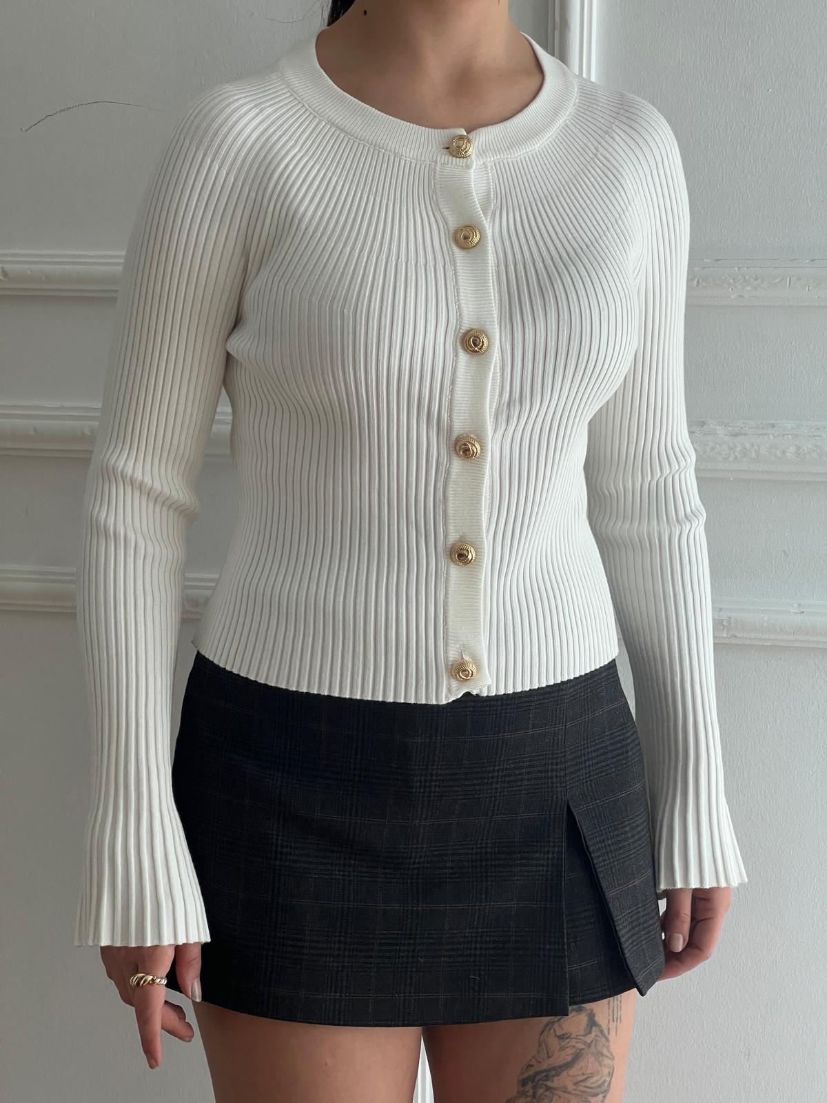 Bisiklet Yaka Düğmeli İspanyol Kol Triko Hırka 60246 Ekru