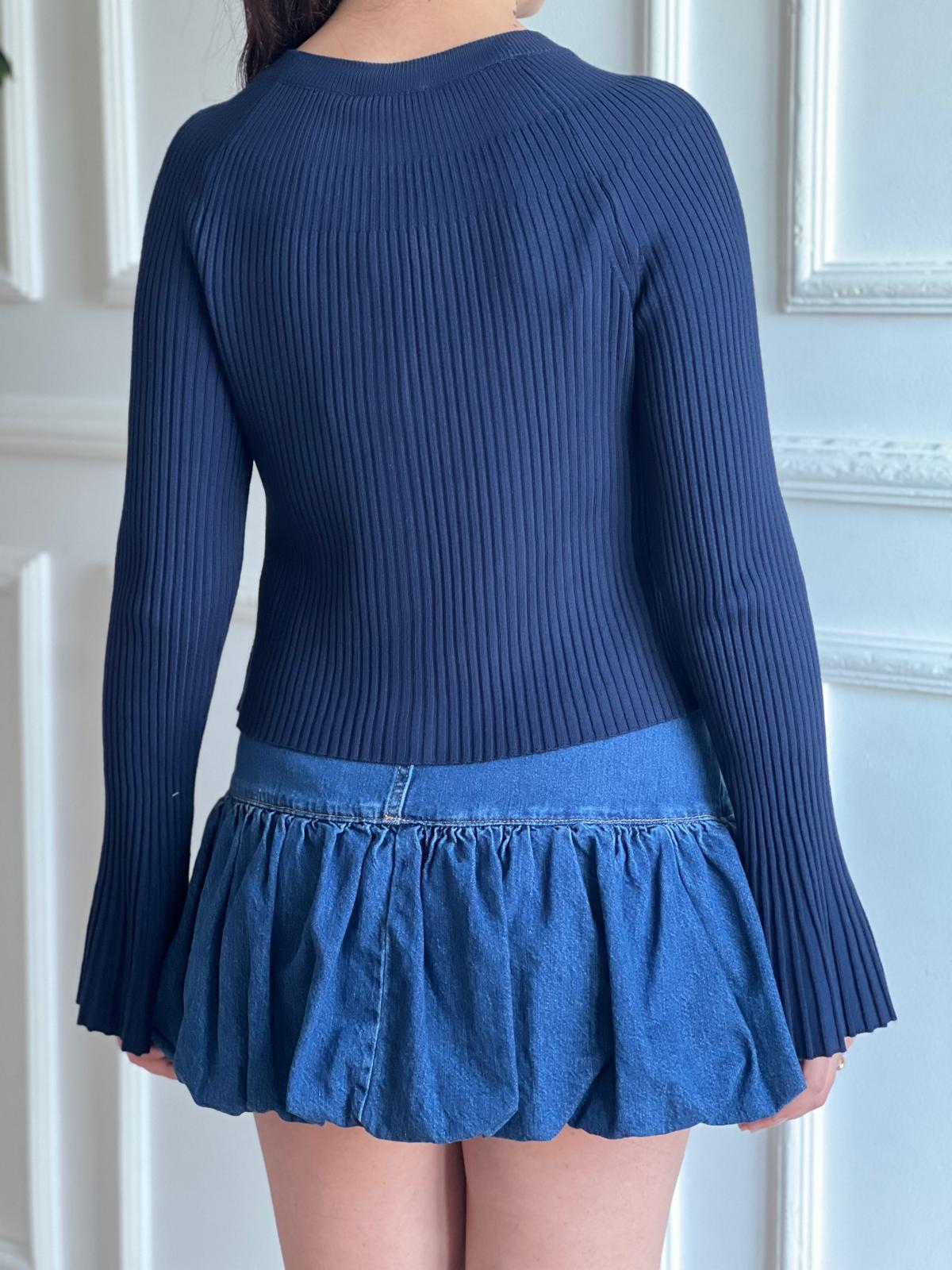 Bisiklet Yaka Düğmeli İspanyol Kol Triko Hırka 60246 Lacivert