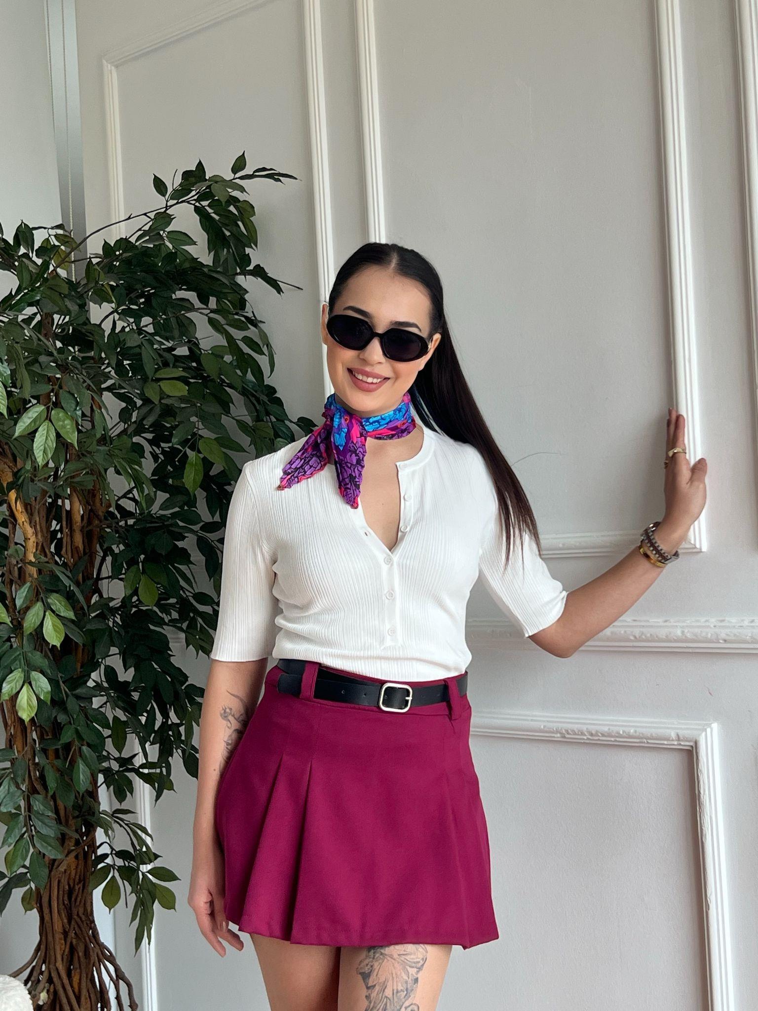 Bisiklet Yaka Fitilli İnce Triko Bluz 10731 Ekru