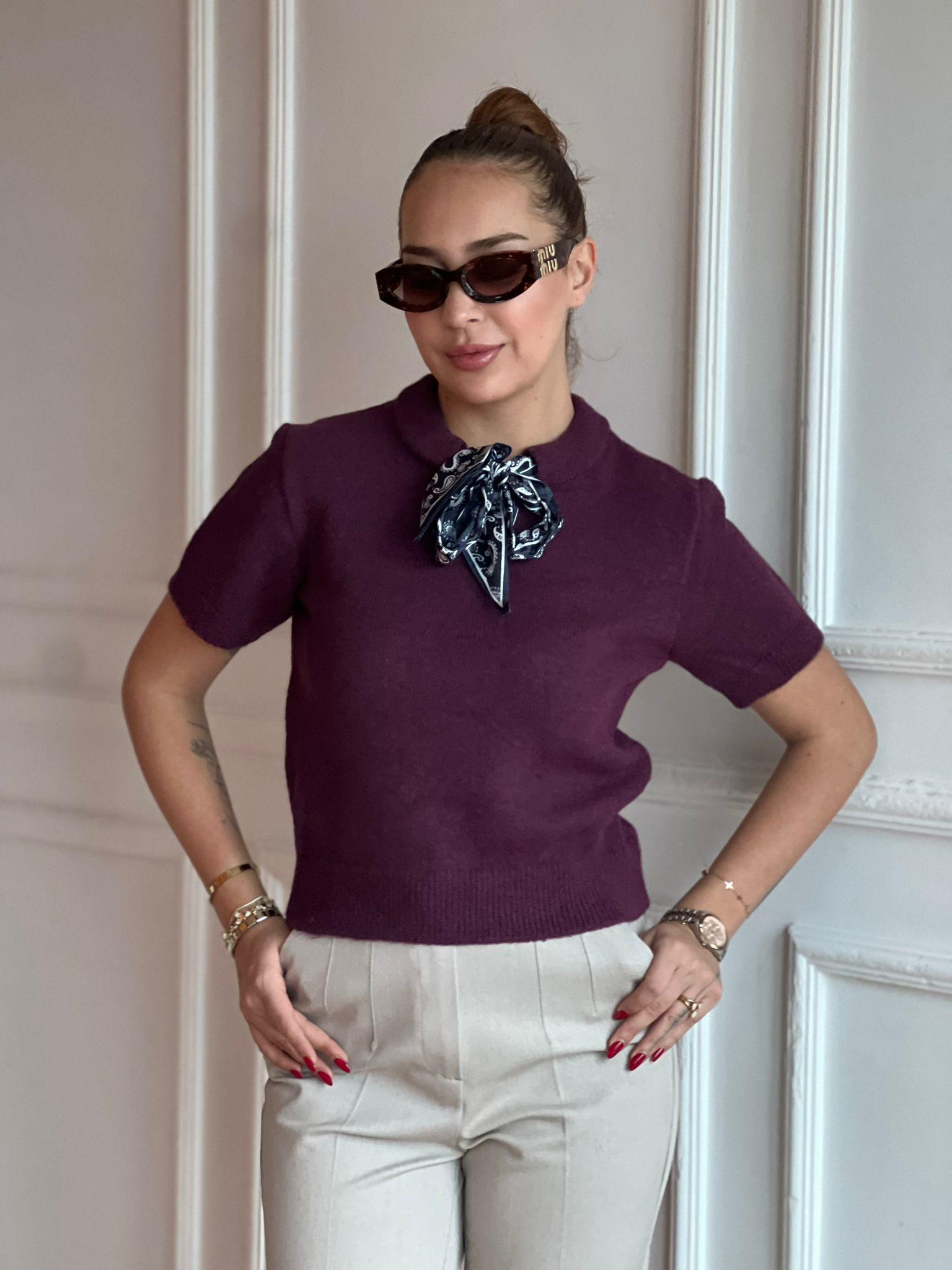 Bisiklet Yaka Fularlı Kazak 4672 Mürdüm