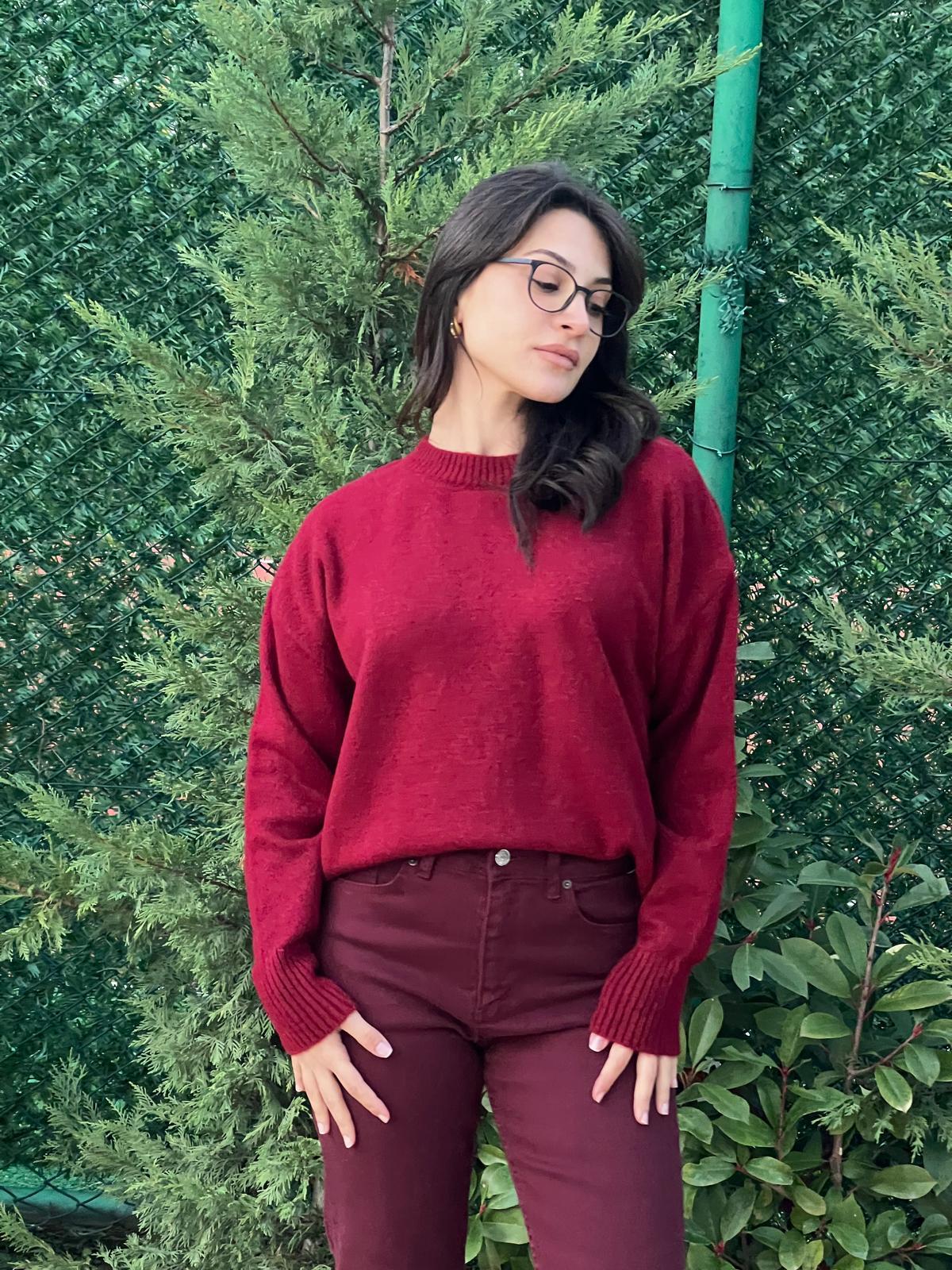 Bisiklet Yaka Kazak 21766 Bordo