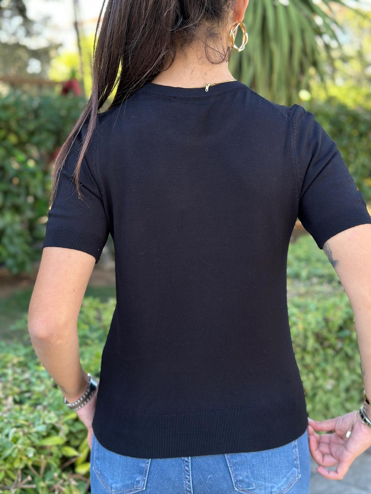 Bisiklet Yaka Kısa Kol Triko Bluz 10779 Siyah