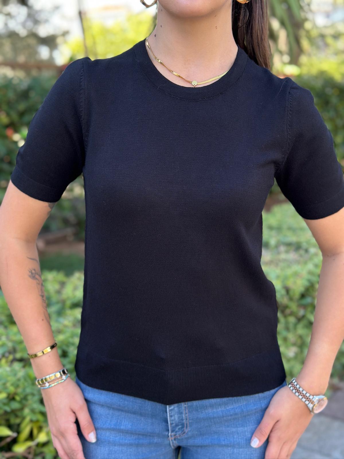 Bisiklet Yaka Kısa Kol Triko Bluz 10779 Siyah