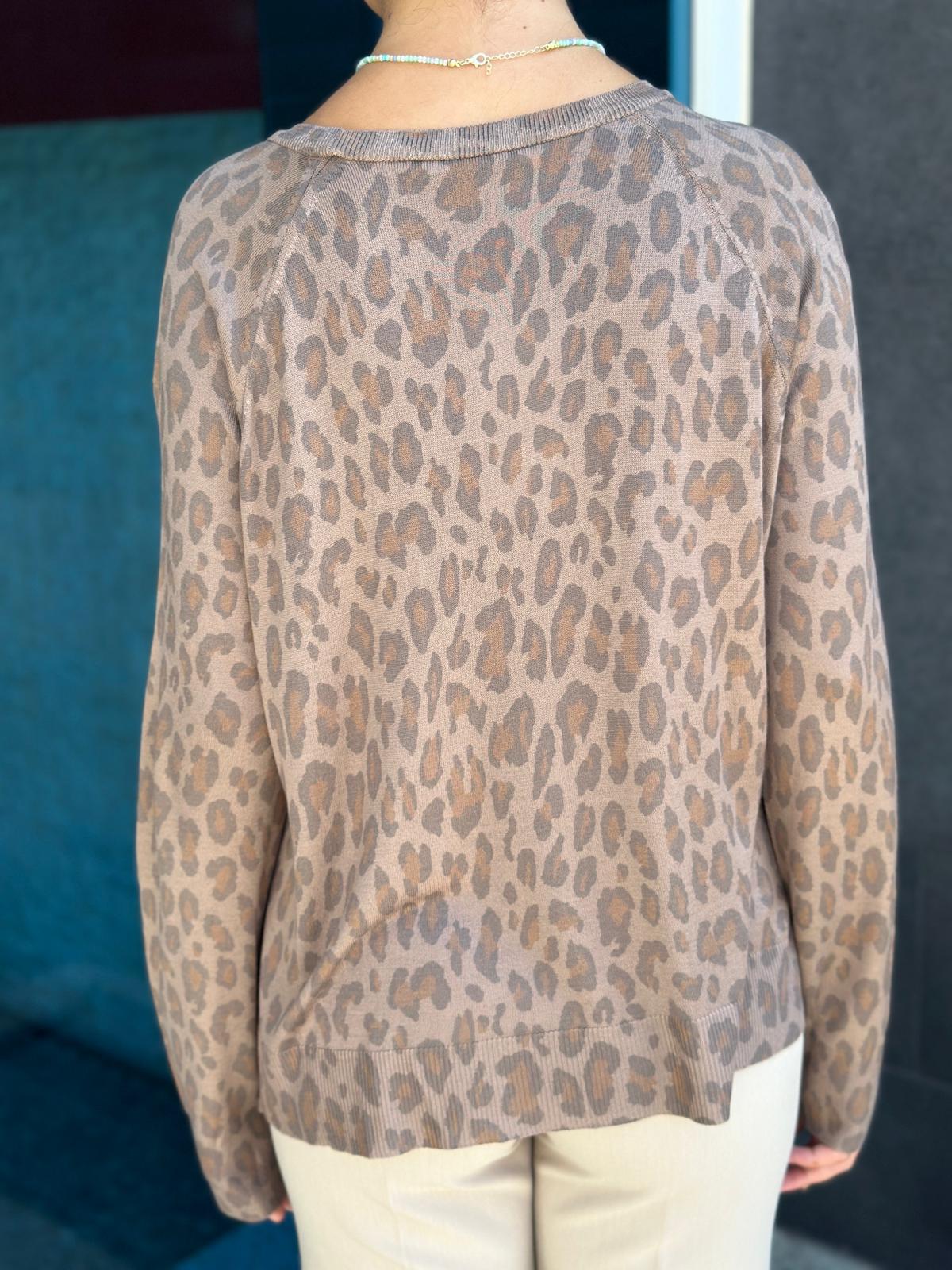 Bisiklet Yaka Leopar Desen Triko 10666 Vizon