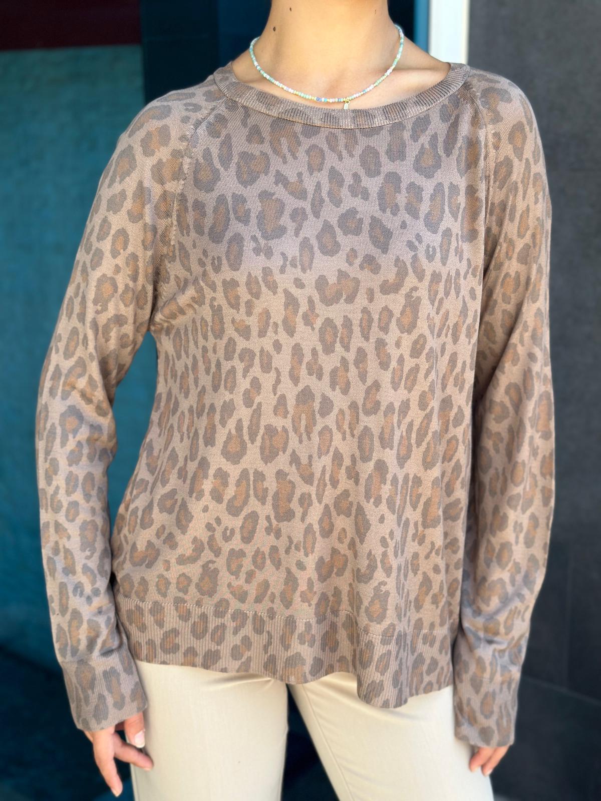 Bisiklet Yaka Leopar Desen Triko 10666 Vizon