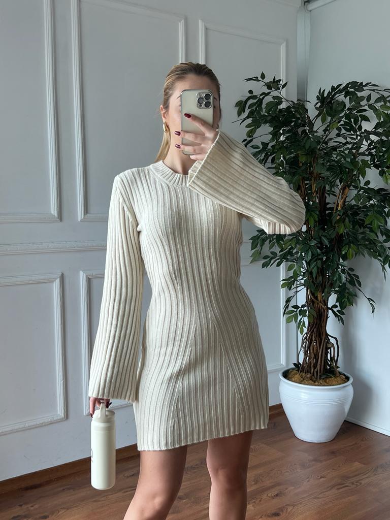 Bisiklet Yaka Triko Elbise 5124 Taş