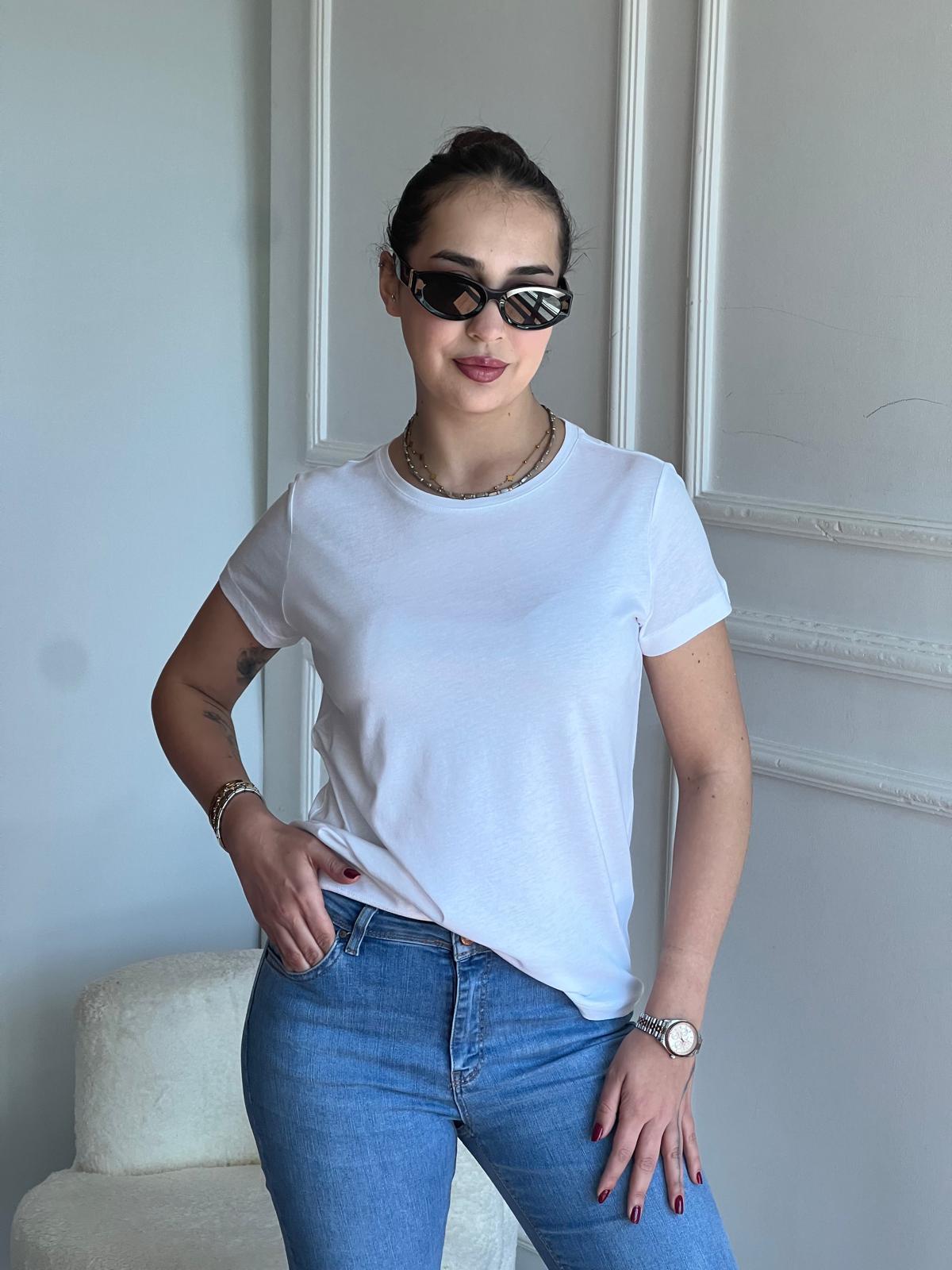 Bisiklet Yaka Tshirt 32852 Beyaz