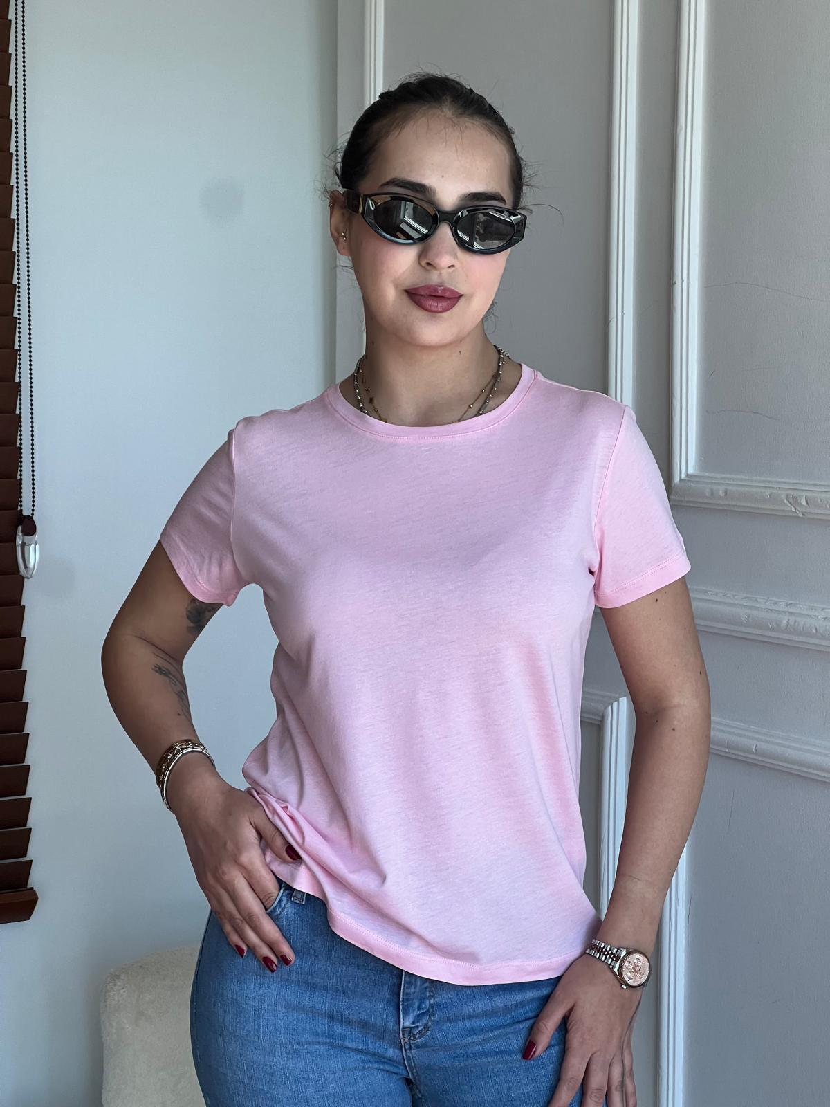 Bisiklet Yaka Tshirt 32852 Toz Pembe