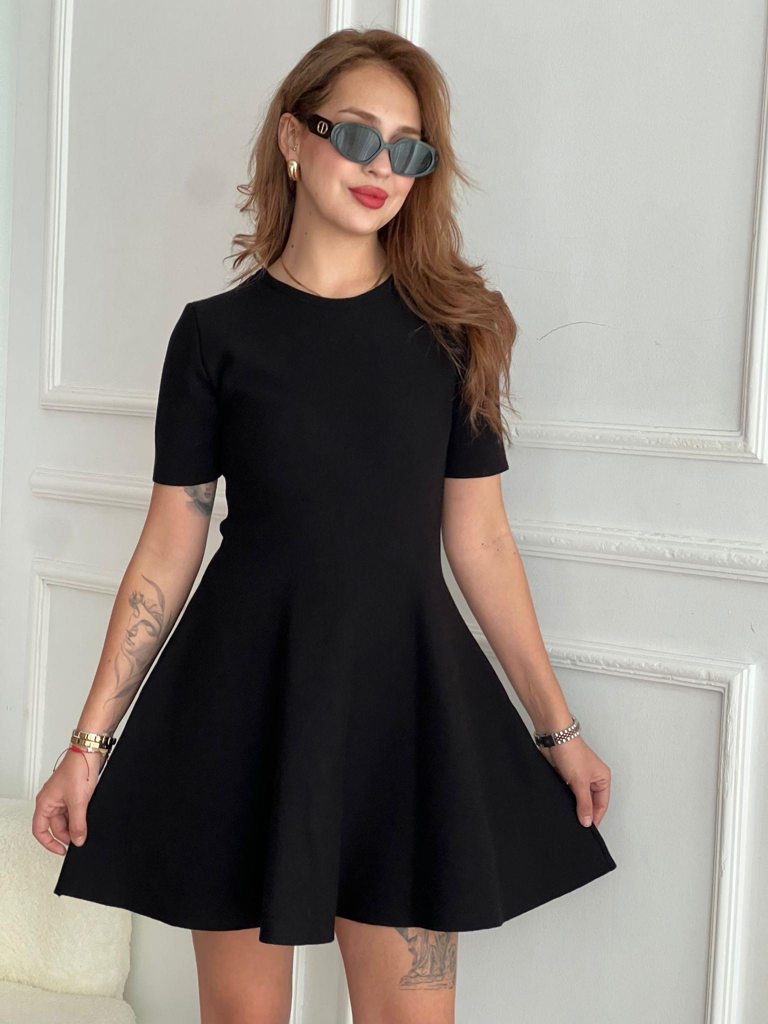 Bisiklet Yaka Volanlı Triko Elbise 90258 Siyah