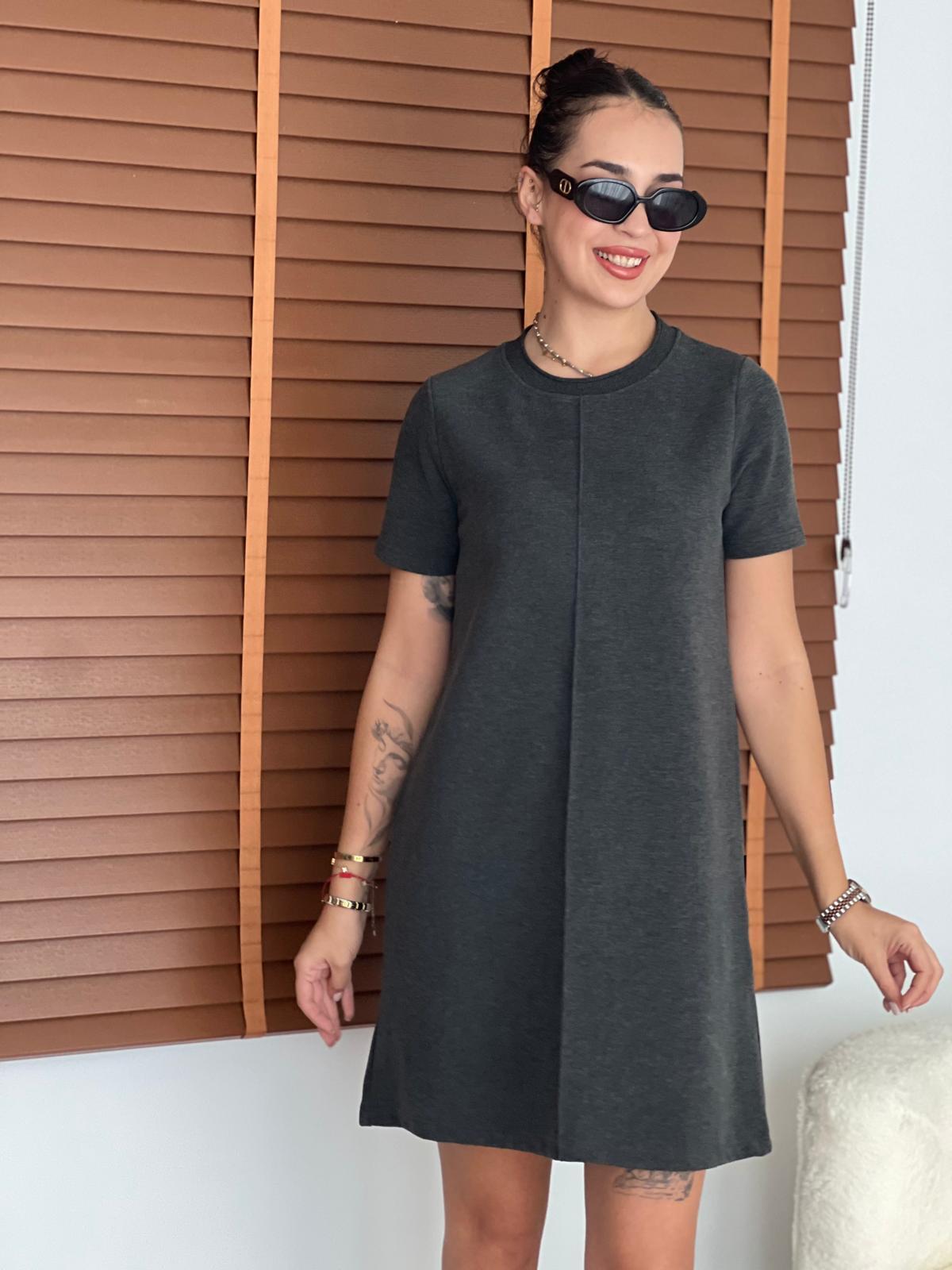 Bisiklet Yaka Yumuşak Dokulu Elbise 16007 Antrasit