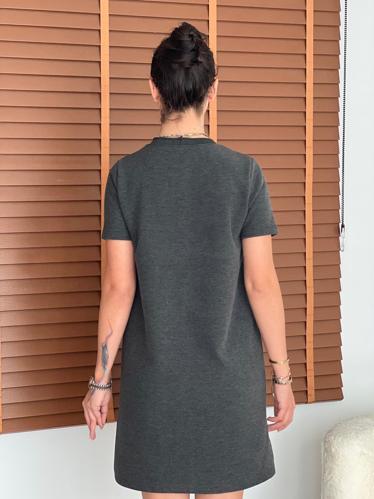 Bisiklet Yaka Yumuşak Dokulu Elbise 16007 Antrasit