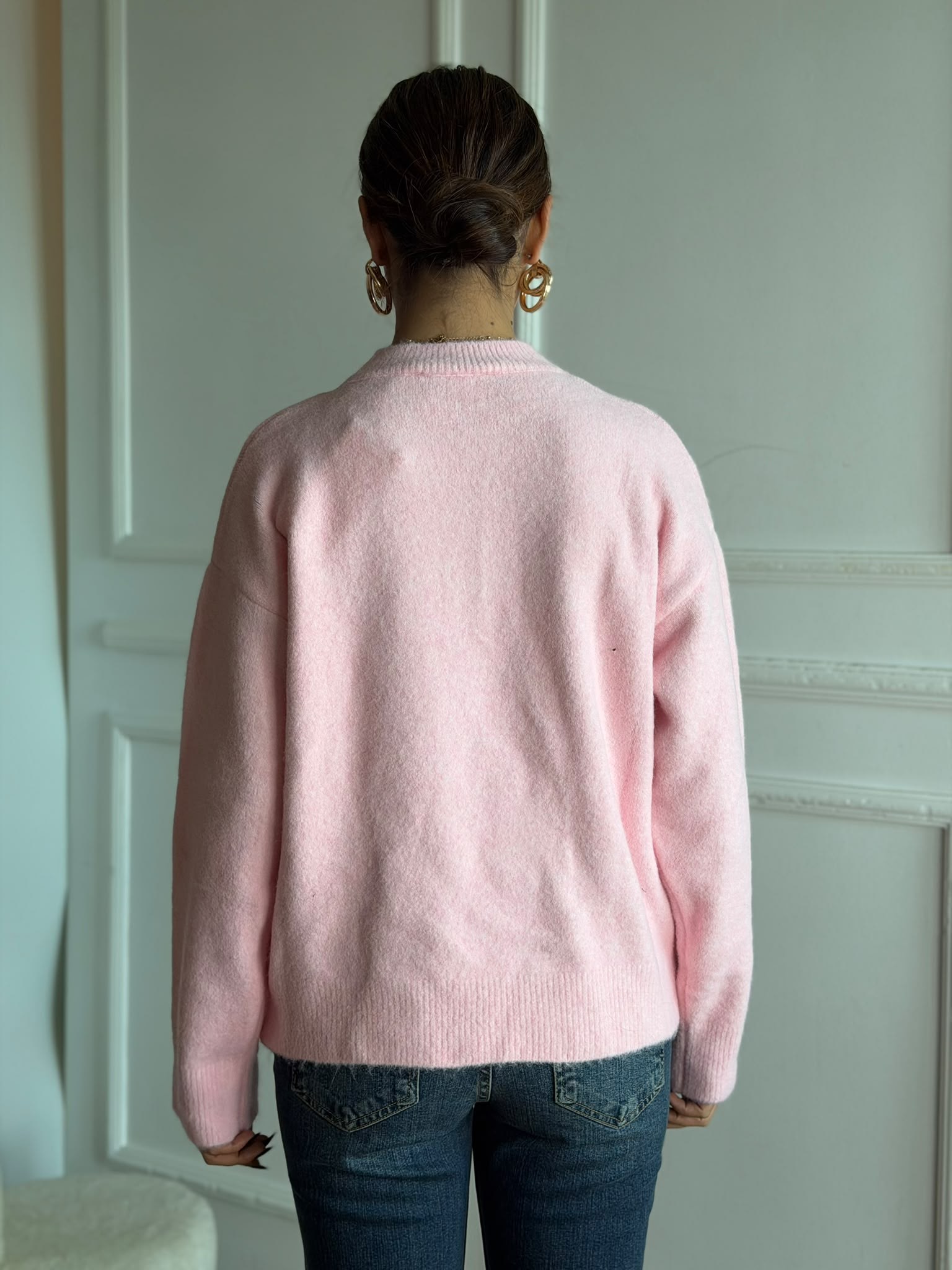 Bisiklet Yaka Yumuşak Dokulu Kazak 10640 Pembe