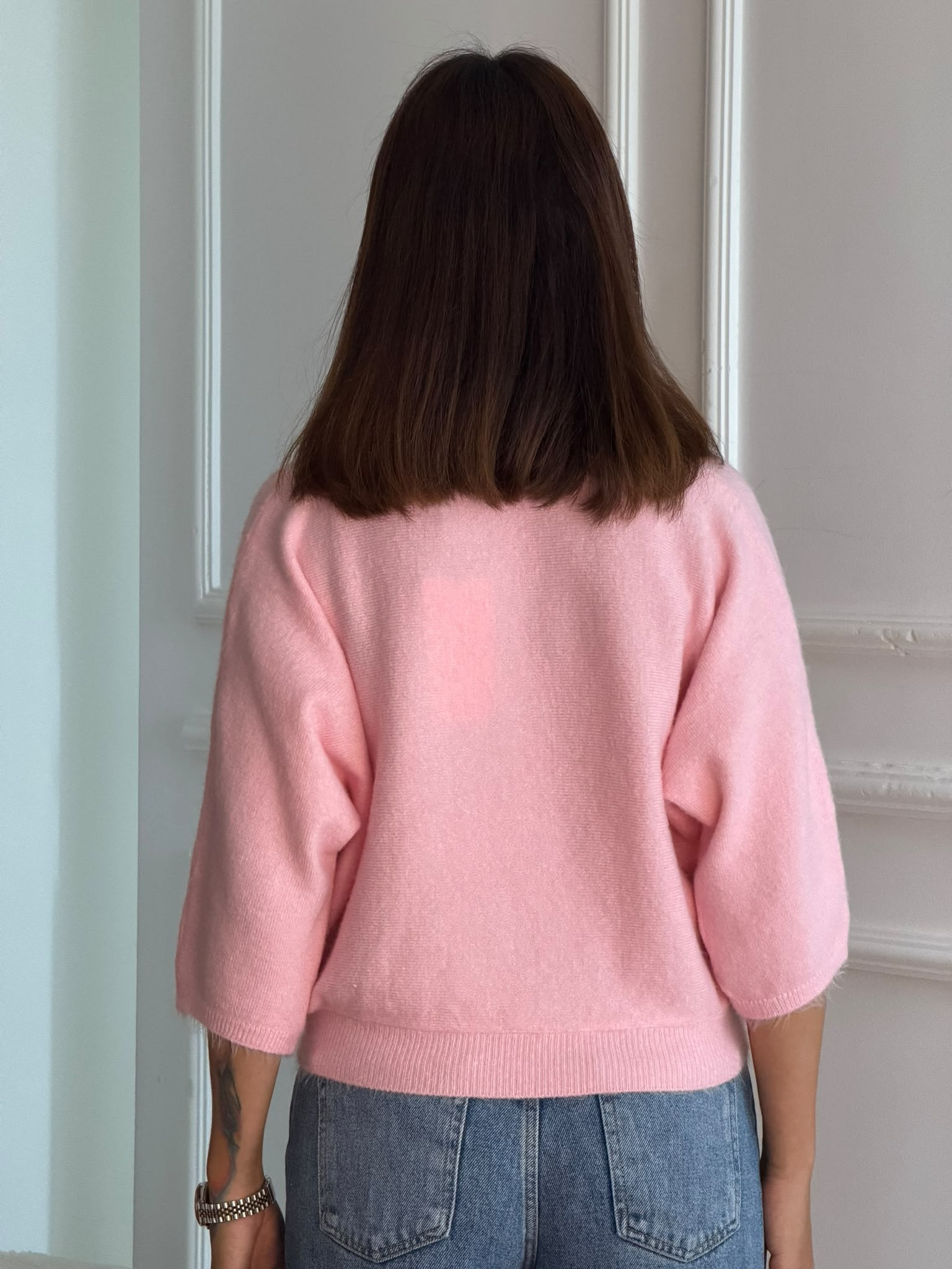 Bisiklet Yaka Yumuşak Dokulu Kazak 10852 Toz Pembe