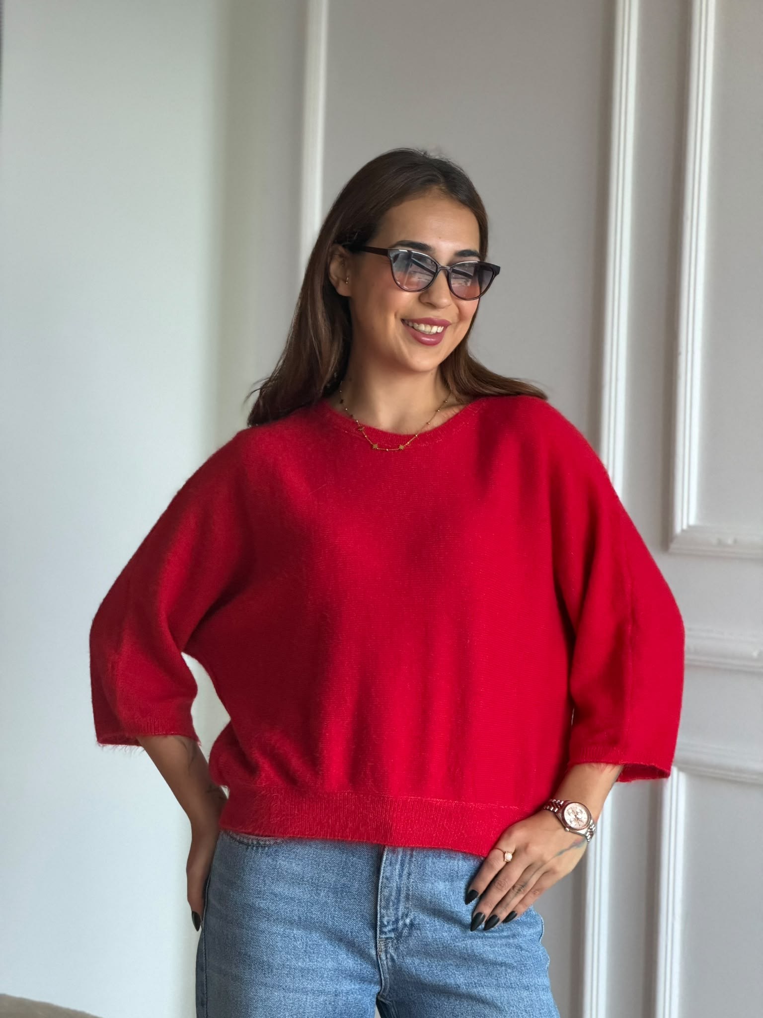 Bisiklet Yaka Yumuşak Dokulu Kazak 10852 Koyu Kırmızı