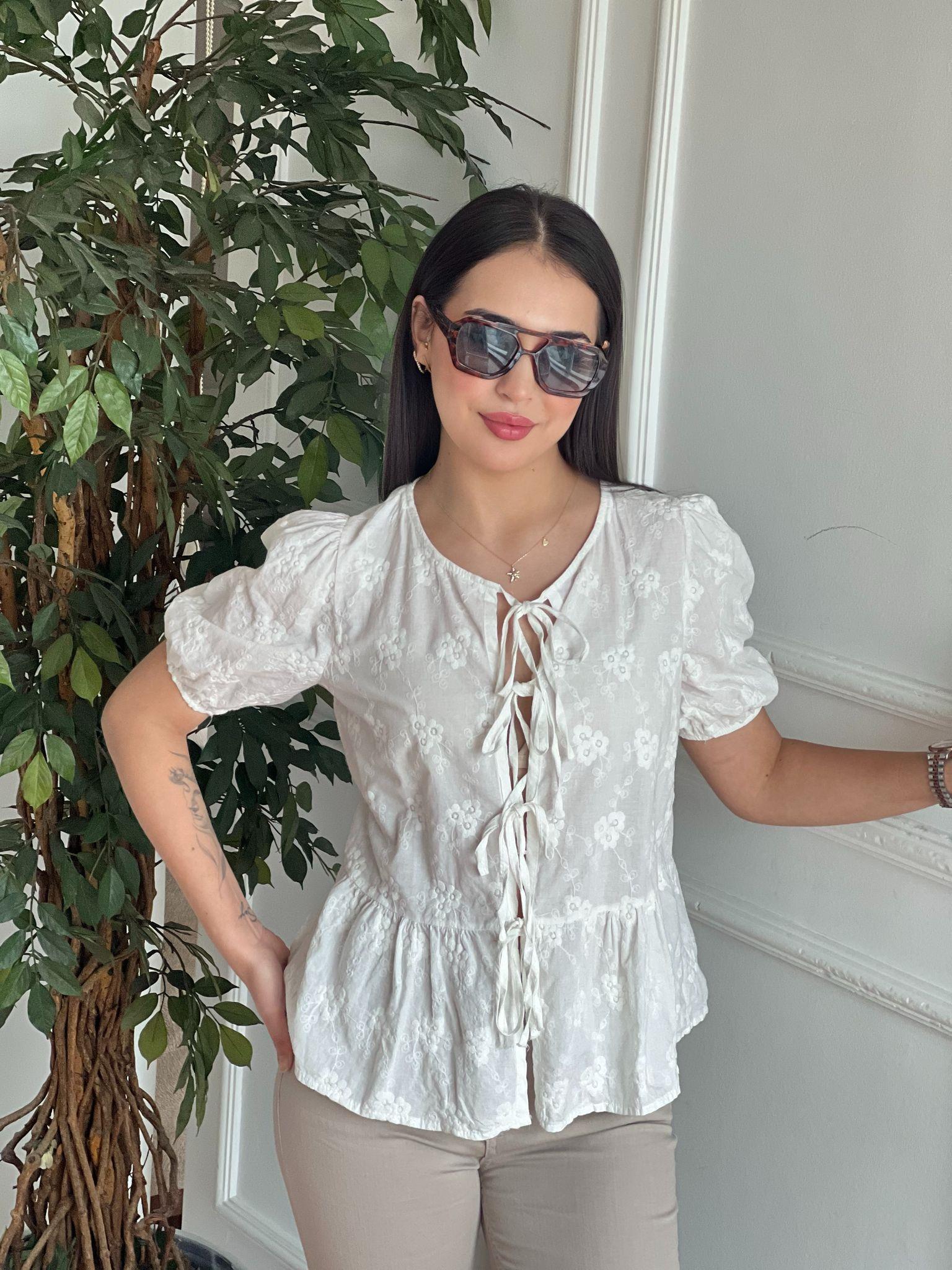 Biye Bağlamalı Bluz 24192 Ekru