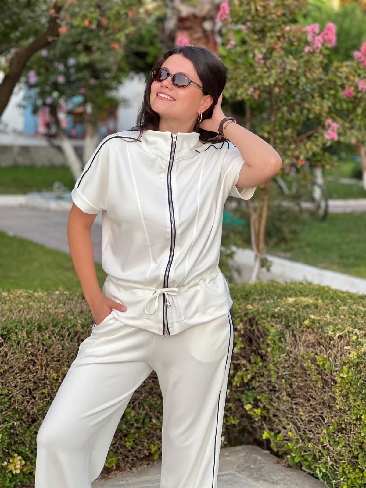 Biyeli Eşofman Takım 4146 Beyaz