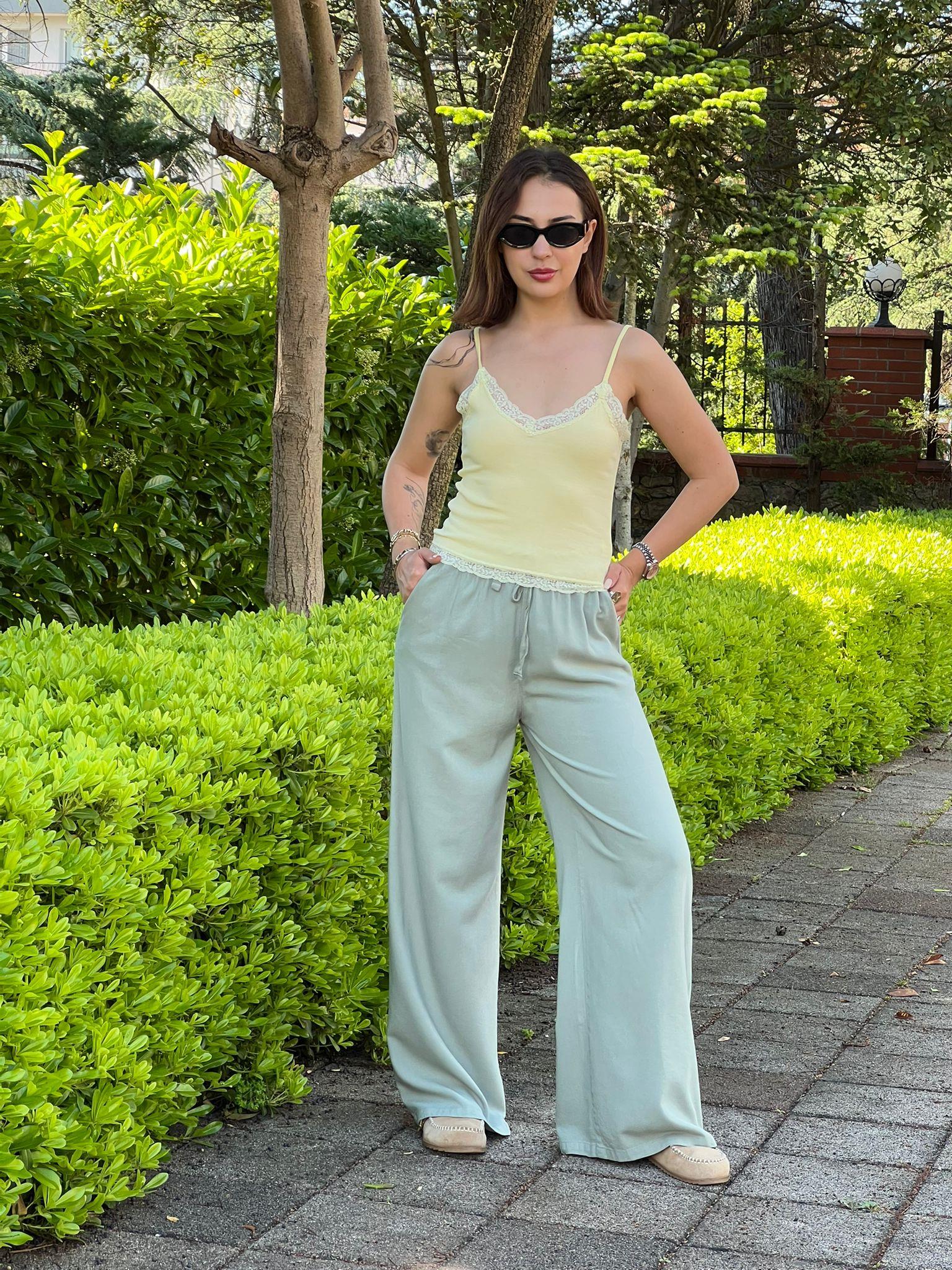 Bol Paça Gabardin Pantolon 5559 Açık Haki