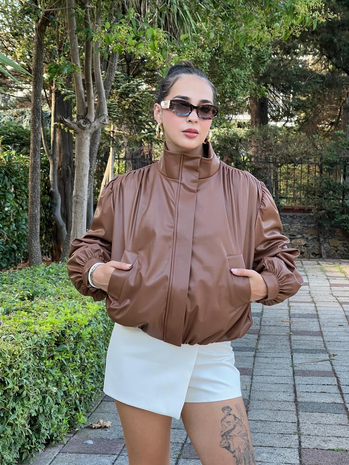 Bomber Deri Ceket 26011 Taba