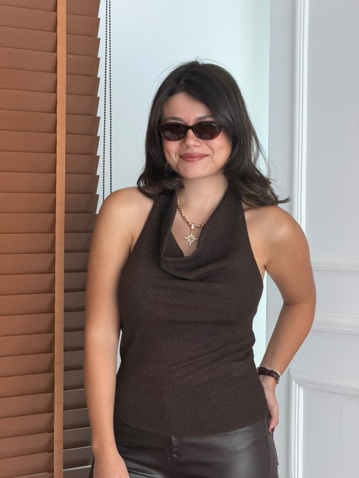 Boyundan Askılı Bluz 31361 Kahverengi