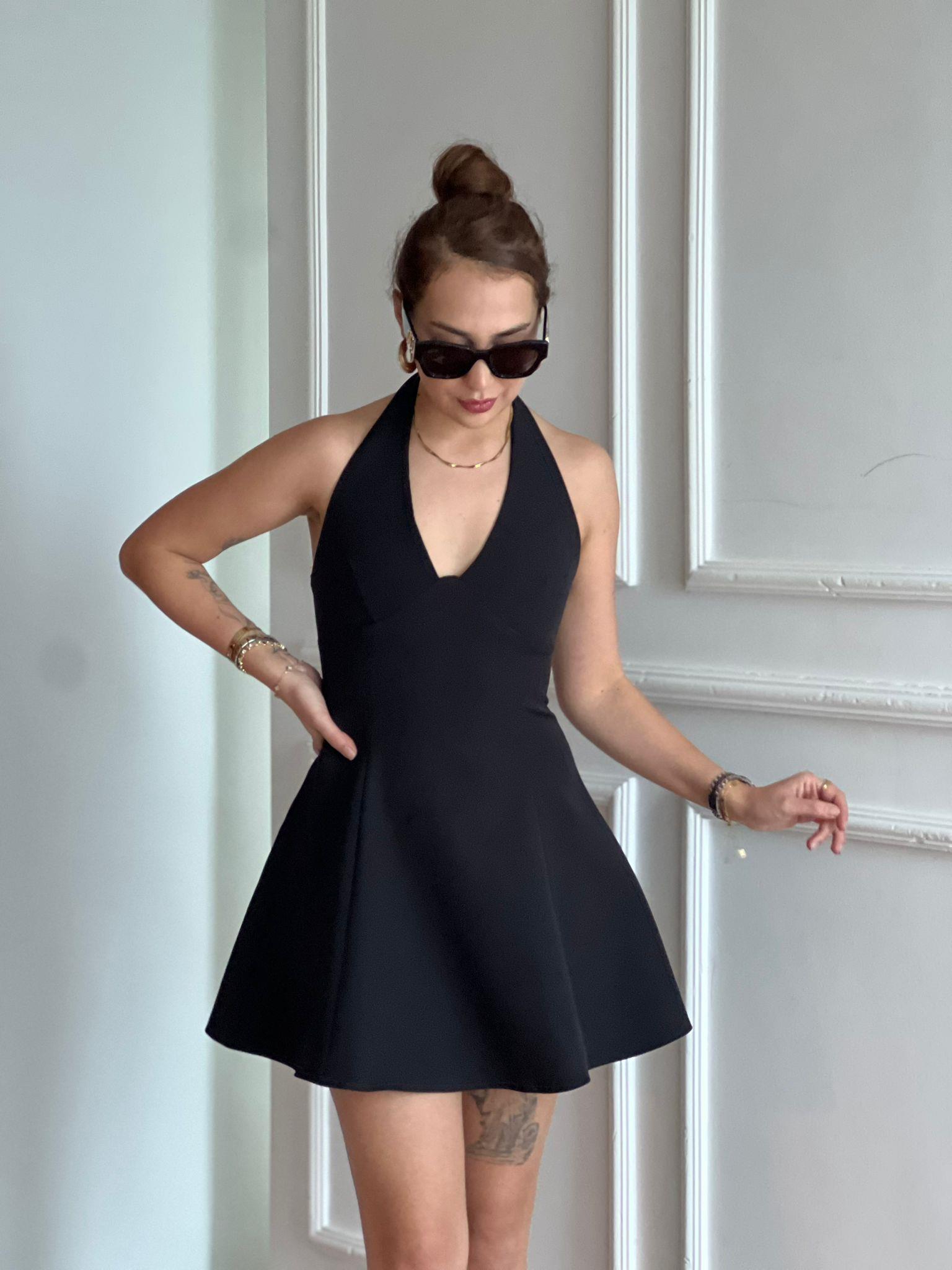 Boyundan Askılı Mini Elbise 01467 Siyah