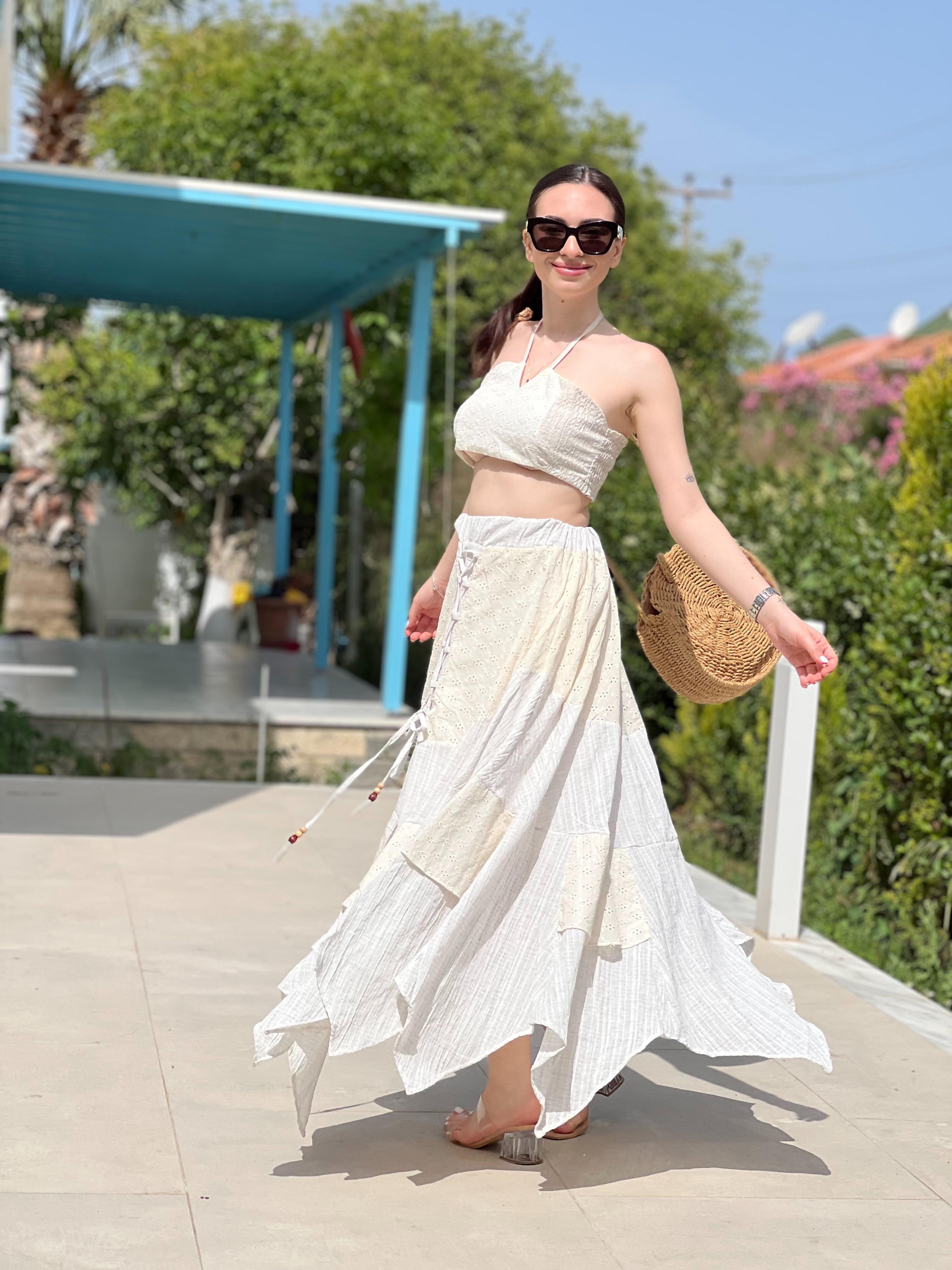 Brode Boyundan Bağmalı Bluz 232-1032 Bej