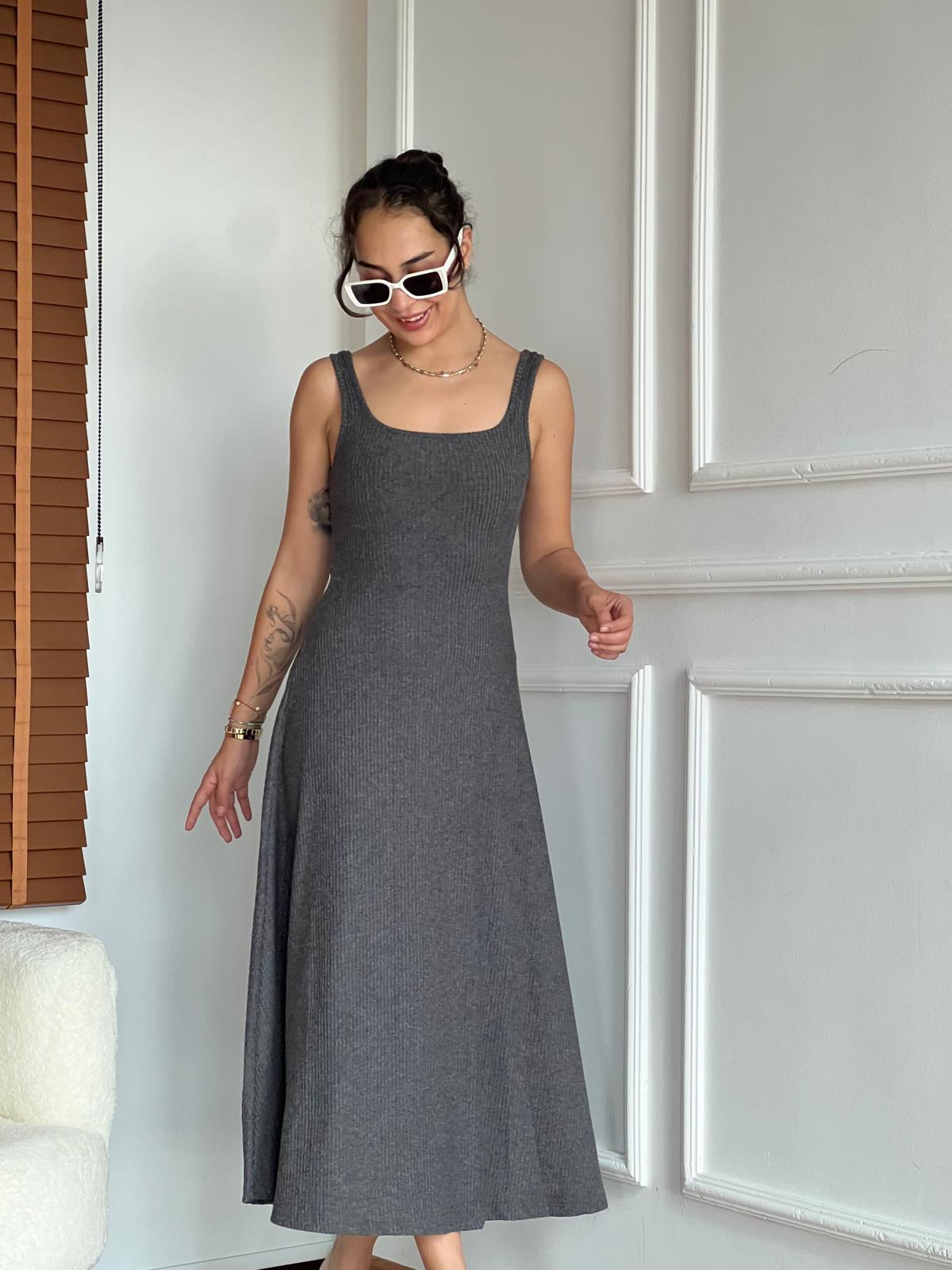 Büstiyer Bluzlu Örme Elbise 17721-17720 Antrasit