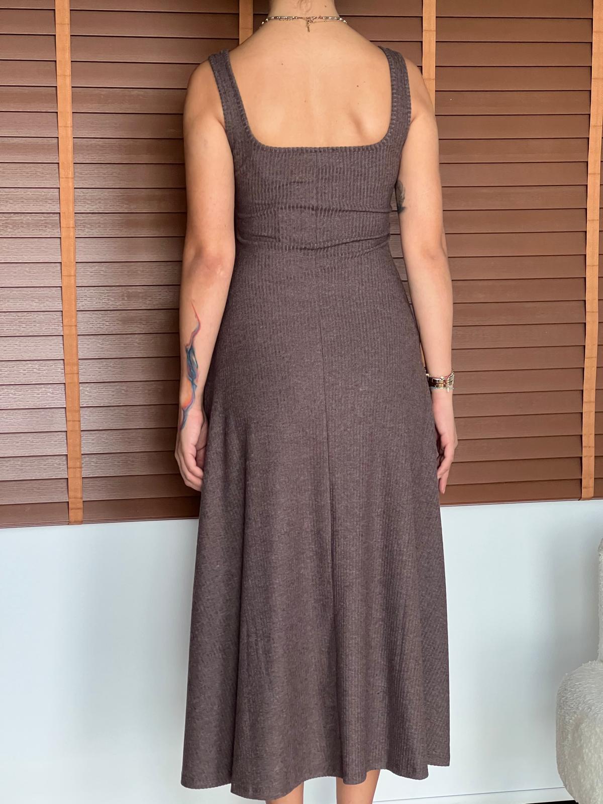 Büstiyer Bluzlu Örme Elbise 17721-17720 Kahverengi