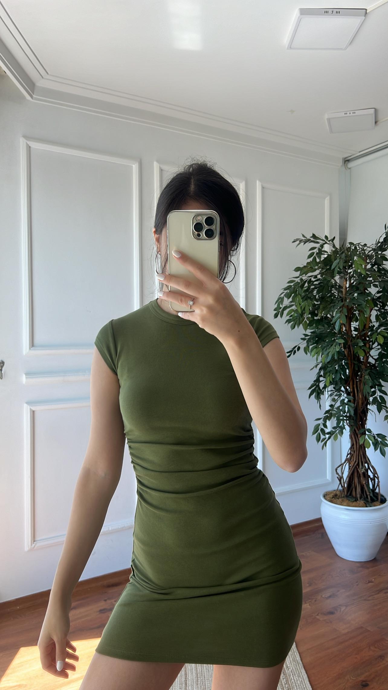 Büzgülü Oturan Mini Elbise 91114 Antrasit