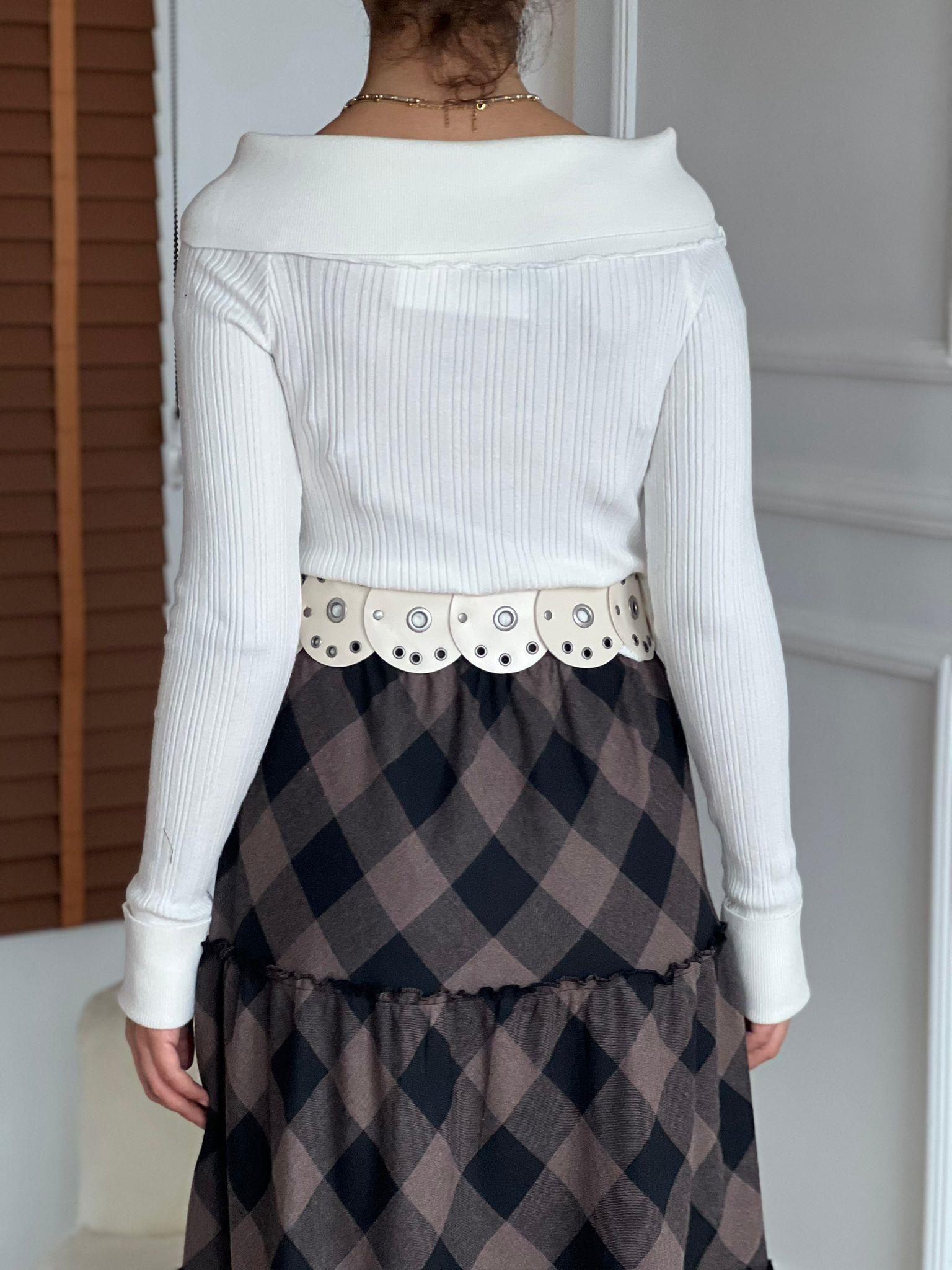 Çapraz Madonna Yaka Triko Bluz 17732 Ekru