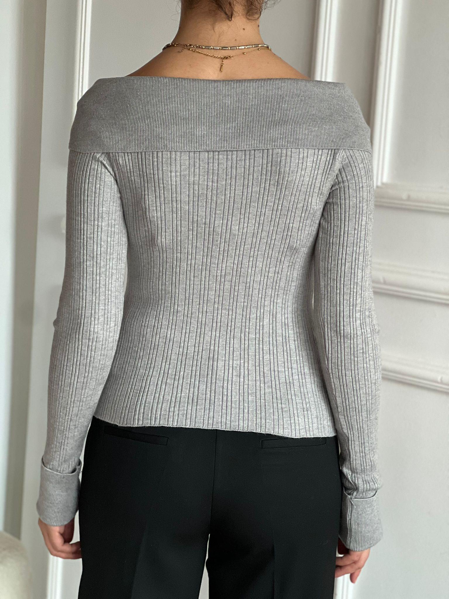 Çapraz Madonna Yaka Triko Bluz 17732 Gri