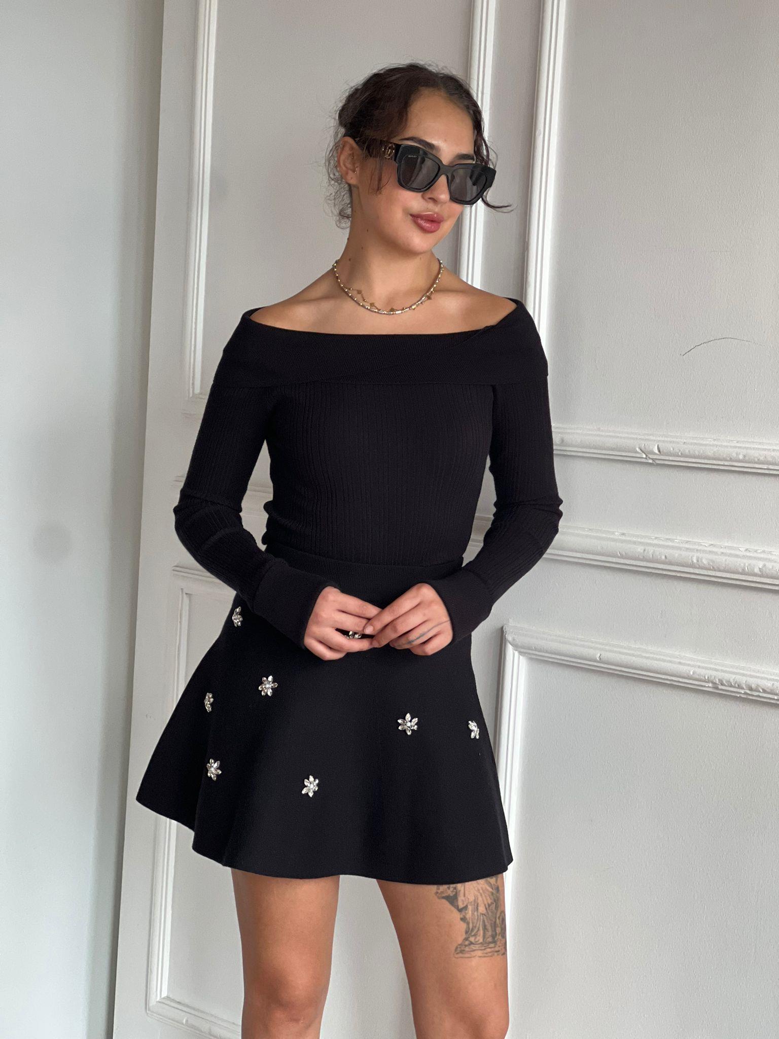 Çapraz Madonna Yaka Triko Bluz 17732 Siyah