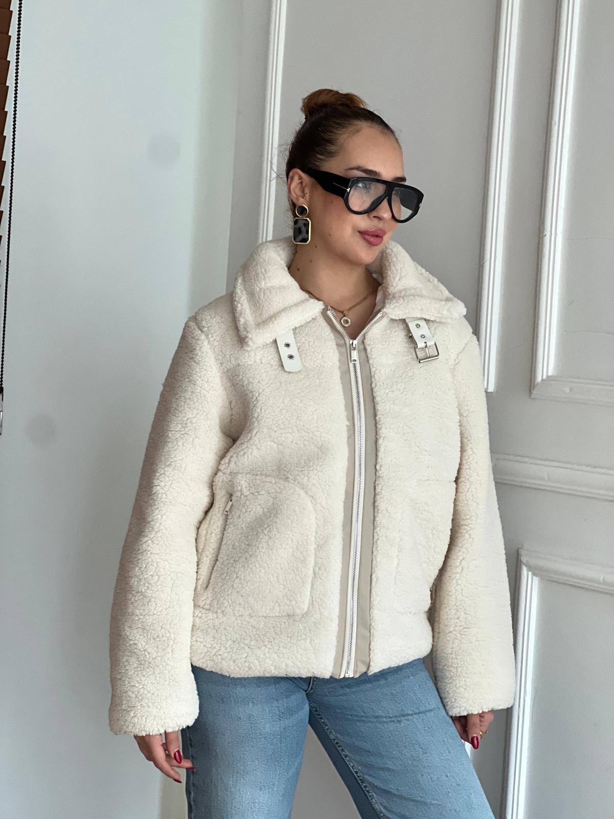 Cebi Fermuarlı Peluş Mont 7016 Ekru