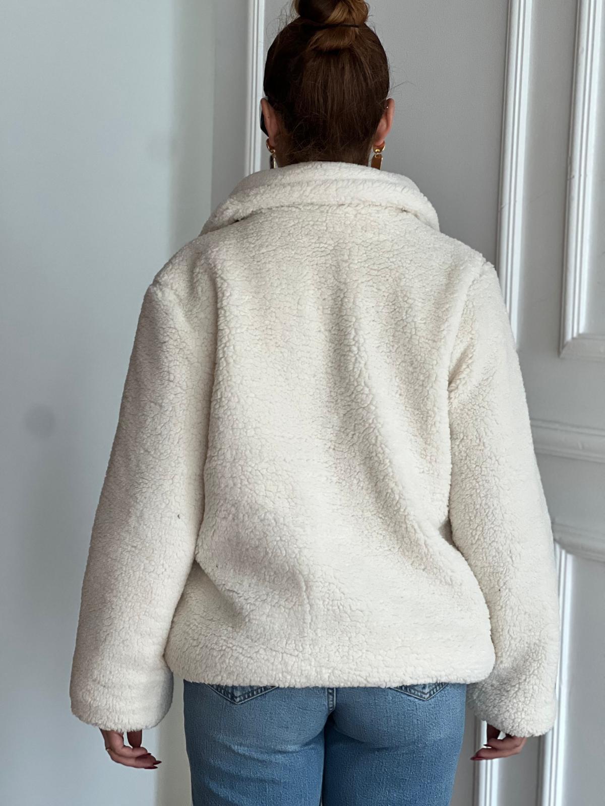 Cebi Fermuarlı Peluş Mont 7016 Ekru