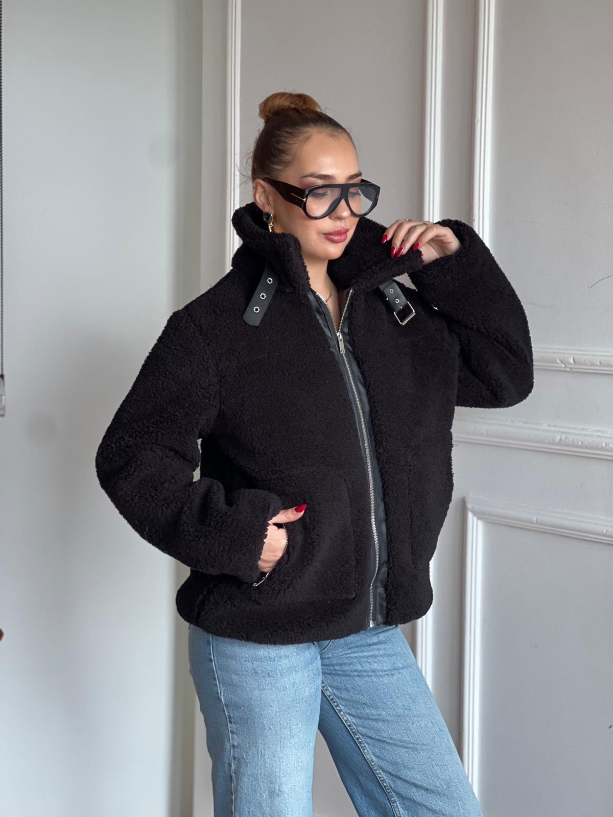 Cebi Fermuarlı Peluş Mont 7016 Siyah