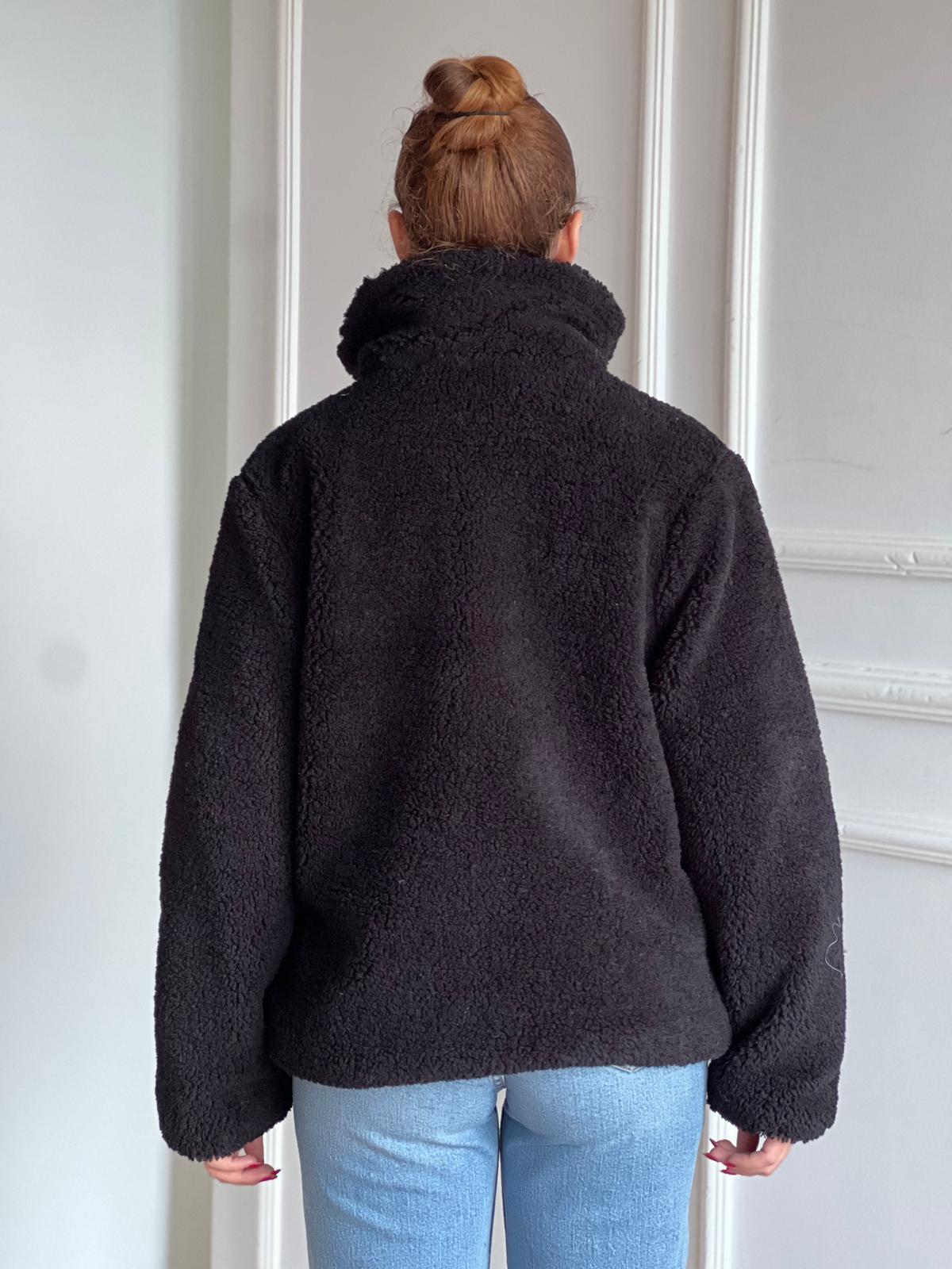 Cebi Fermuarlı Peluş Mont 7016 Siyah