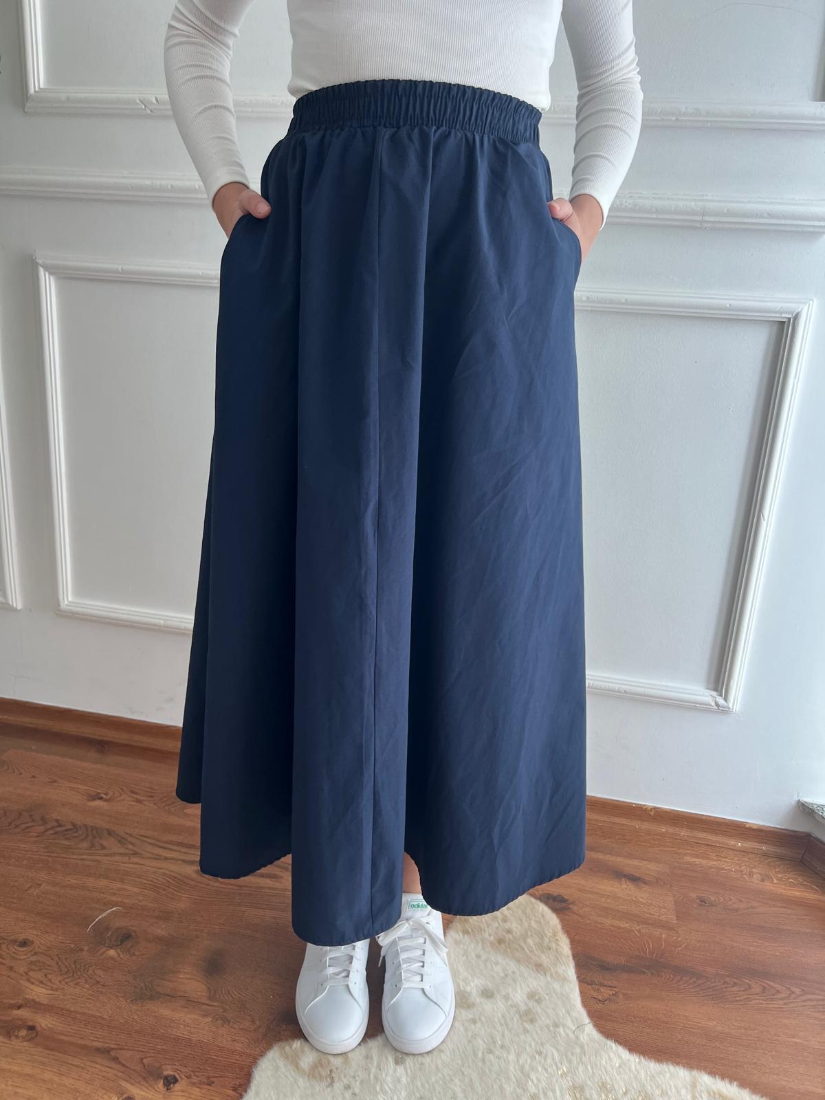 Cepli Beli Lastikli Paraşüt Kumaş Etek 7015 Lacivert