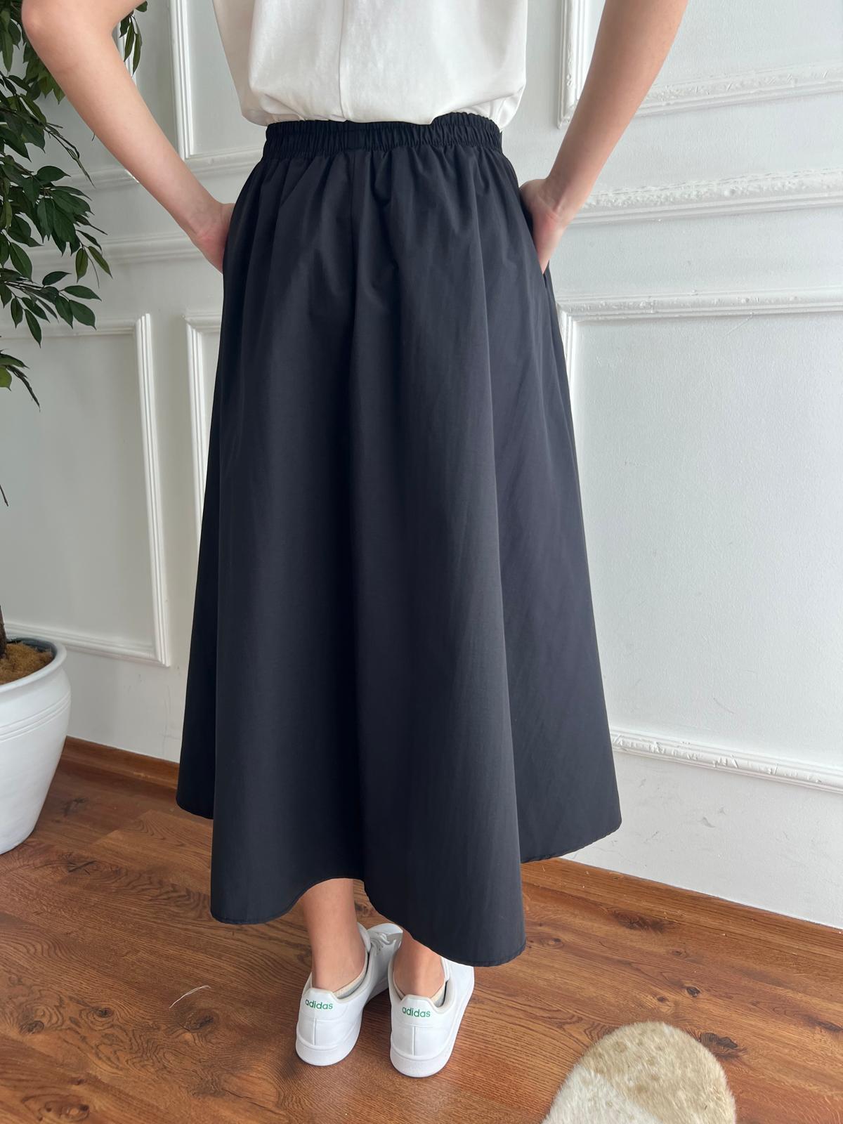 Cepli Beli Lastikli Paraşüt Kumaş Etek 7015 Siyah