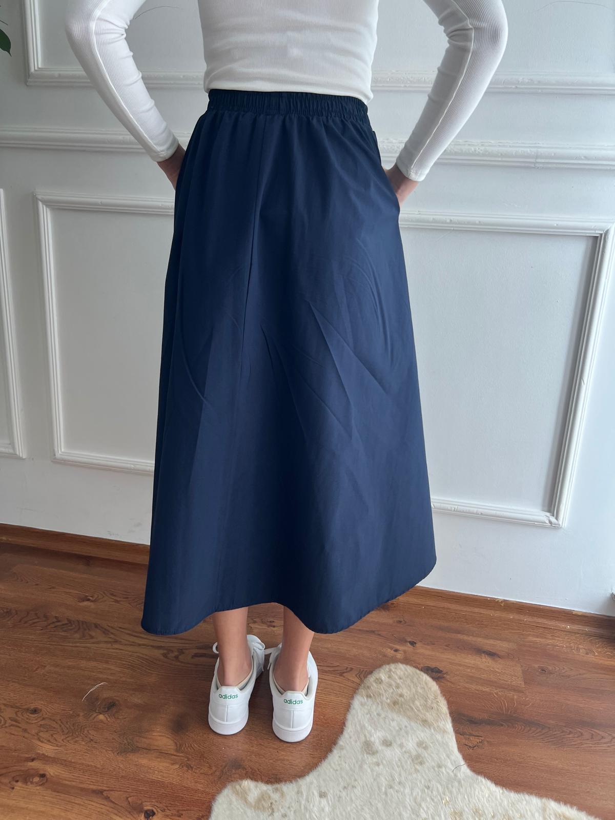 Cepli Beli Lastikli Paraşüt Kumaş Etek 7015 Lacivert