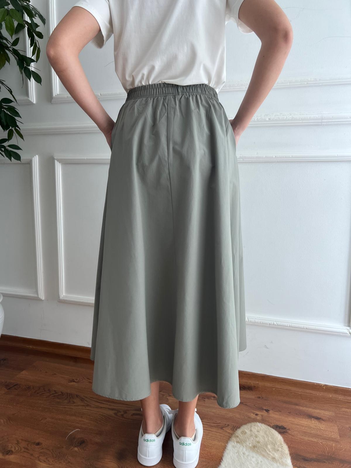 Cepli Beli Lastikli Paraşüt Kumaş Etek 7015 Haki