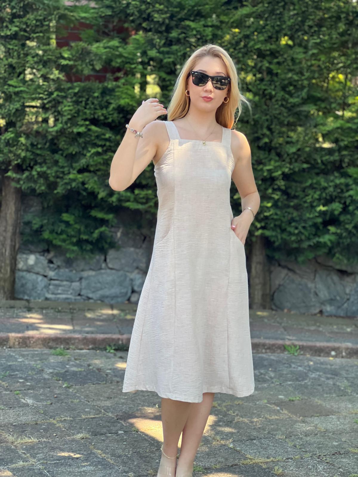 Cepli Kısa Askılı Elbise 28685 Bej