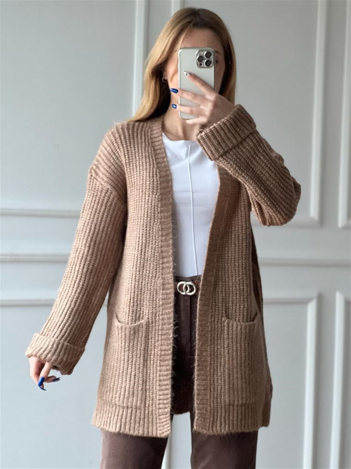 Cepli Yün Hırka 3227 Koyu Bej