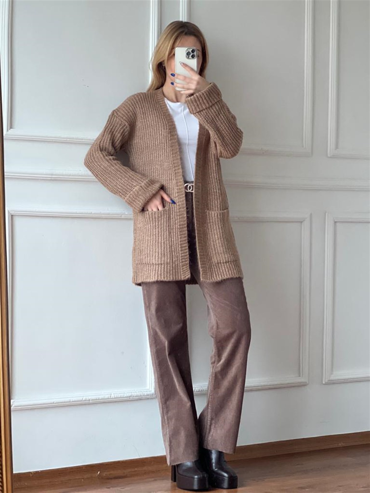Cepli Yün Hırka 3227 Koyu Bej
