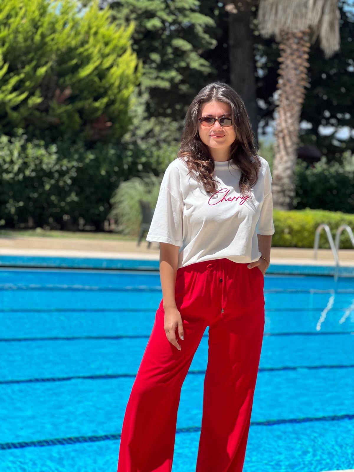 Cherry Nakışlı Tshirt 02027 Ekru