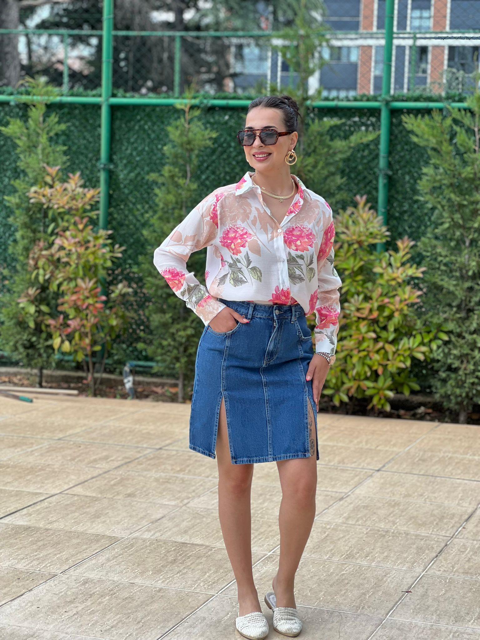 Çiçek Desenli Gömlek 30099 Pembe